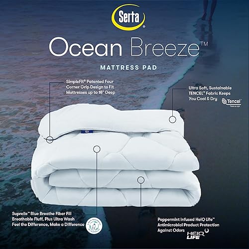 Miniatura 5 de SERTA Ocean Breeze - Protector de colchón elástico y transpirable con bolsillo de 18 pulgadas de profundidad y 4 agarres de esquina para todas las