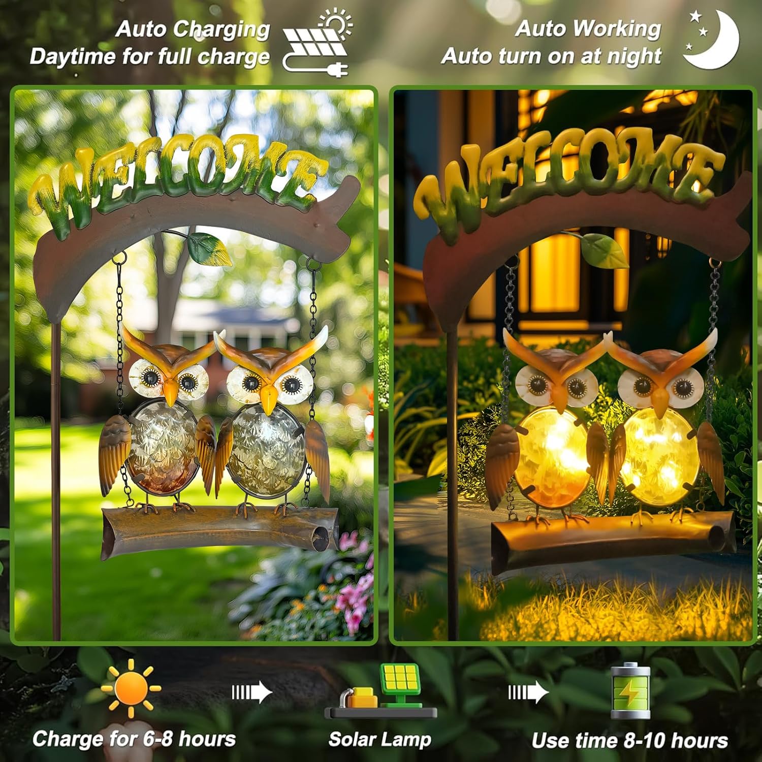 HONGLAND Solar Lights Outdoor Decor, Owl Swing Garden Decor, Owl Gifts for Women Mom, Whimsical Garden Lights Outdoor Decorations with Welcome Sign for Outside Patio Yard Lawn Decor - Image 8