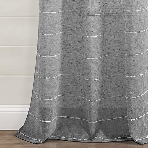 Miniatura 4 de Lush Decor Farmhouse - Par de paneles de cortinas traslúcidas con textura y ojales, 38 pulgadas de ancho x 84 pulgadas de largo, gris oscuro