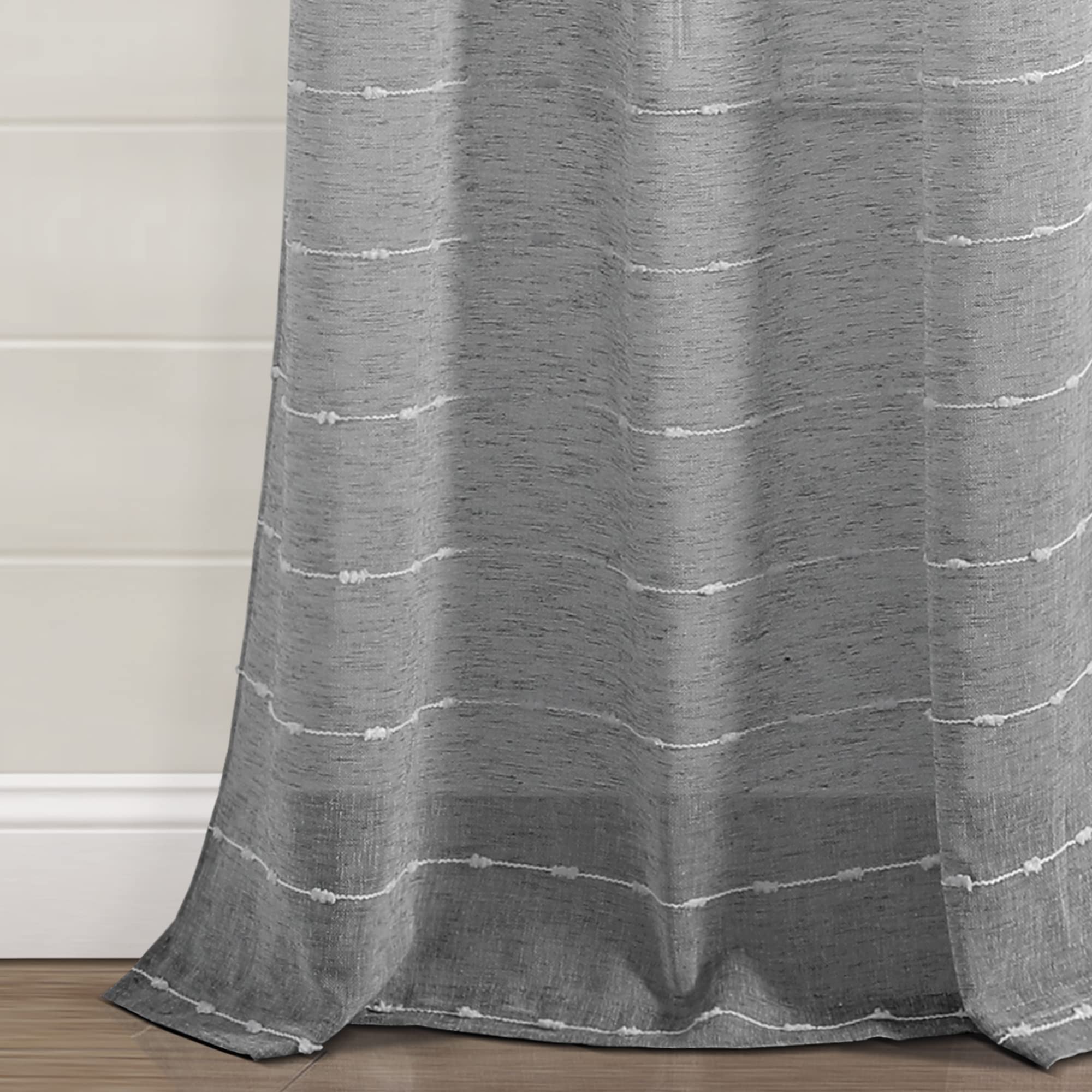 Lush Decor Paire de Rideaux de fenêtre Transparents texturés à œillets de Style Ferme, 213,4 x 96,5 cm (L x l), Gris foncé