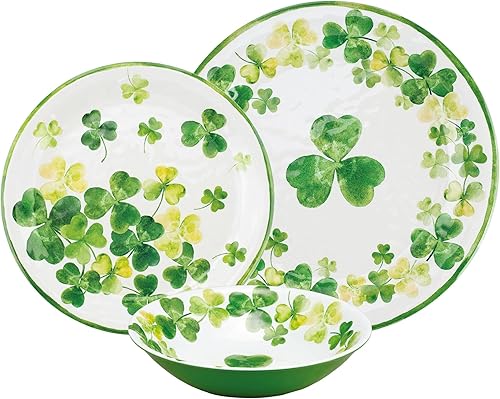 Miniatura 9 de UP ware - Juego de vajilla de melamina de 12 piezas, incluye platos llanos, platos de ensalada, cuencos, servicio para 4 (Hola Pascua)