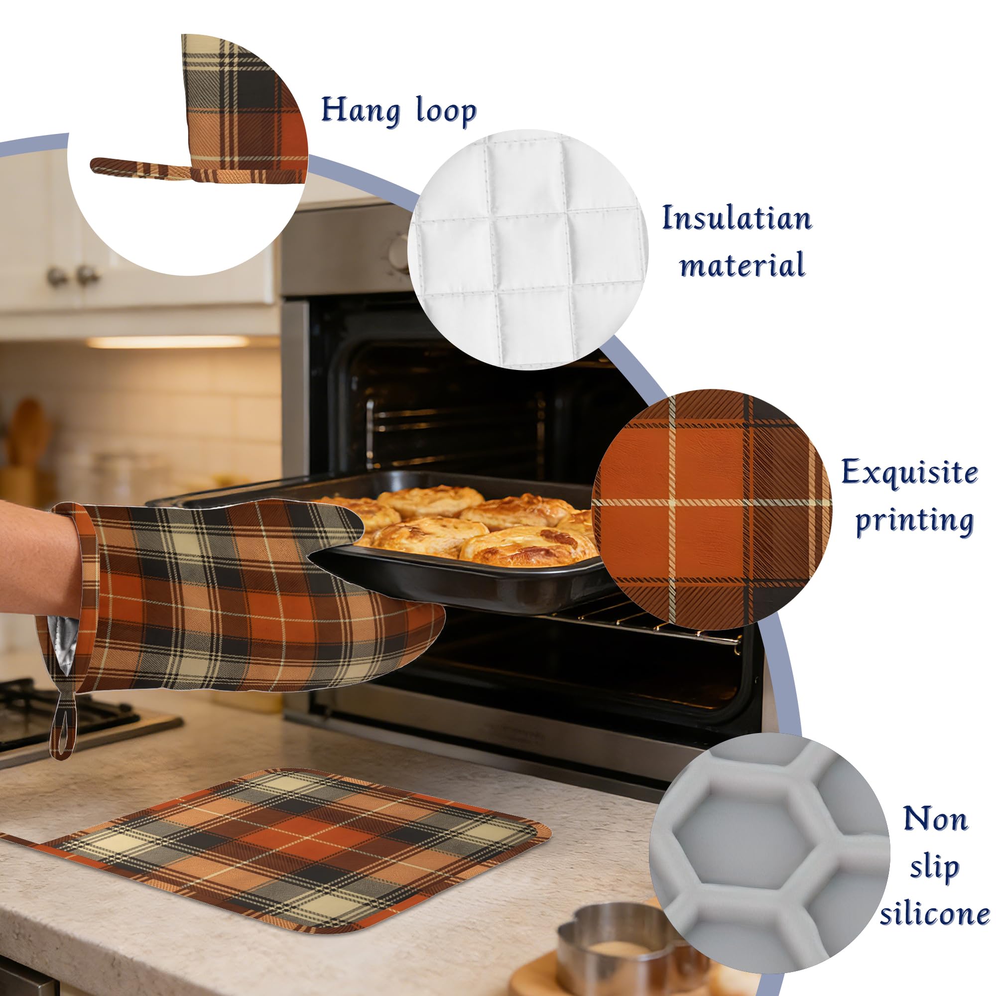Juego de 4 manoplas de horno y soportes para ollas, de silicona, resistentes al calor, antideslizantes, para cocinar, hornear, regalos para mujeres y hombres