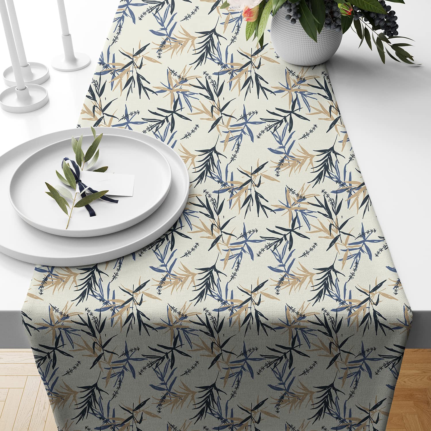 STITCHNESTDry Leaves Printed Poly Cotton Table Runner and Bed Runner (13 x 72)