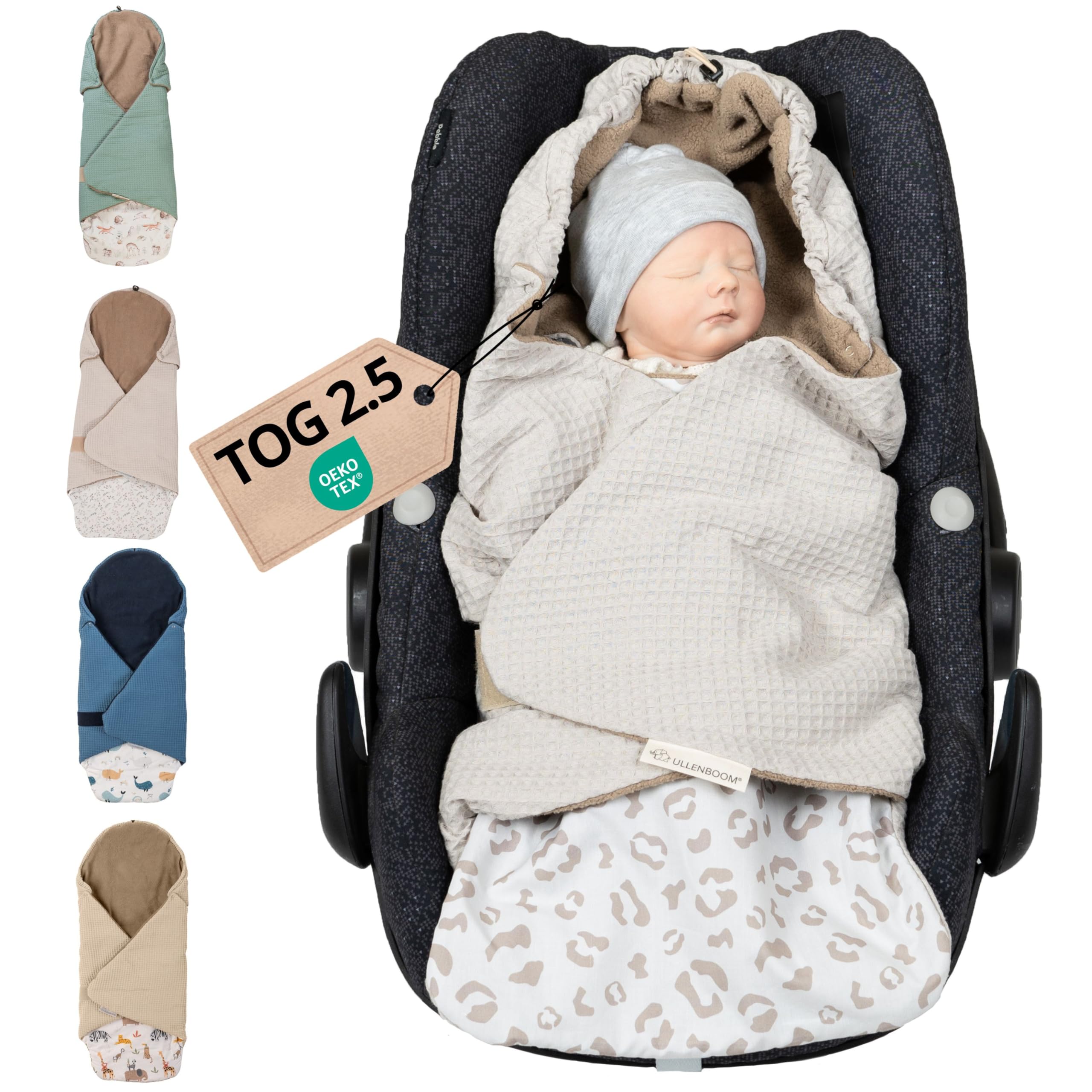 ULLENBOOM® Couverture Nomade enveloppante bébé – siège Auto & Poussette, 0–9 Mois, für l’Automne und l’Hiver, Leo