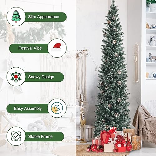 Miniatura 160 de Goplus - Árbol de Navidad artificial cónico de 6 pies, 340 puntas de rama, agujas de cloruro de polivinilo premium, delgado con soporte de metal