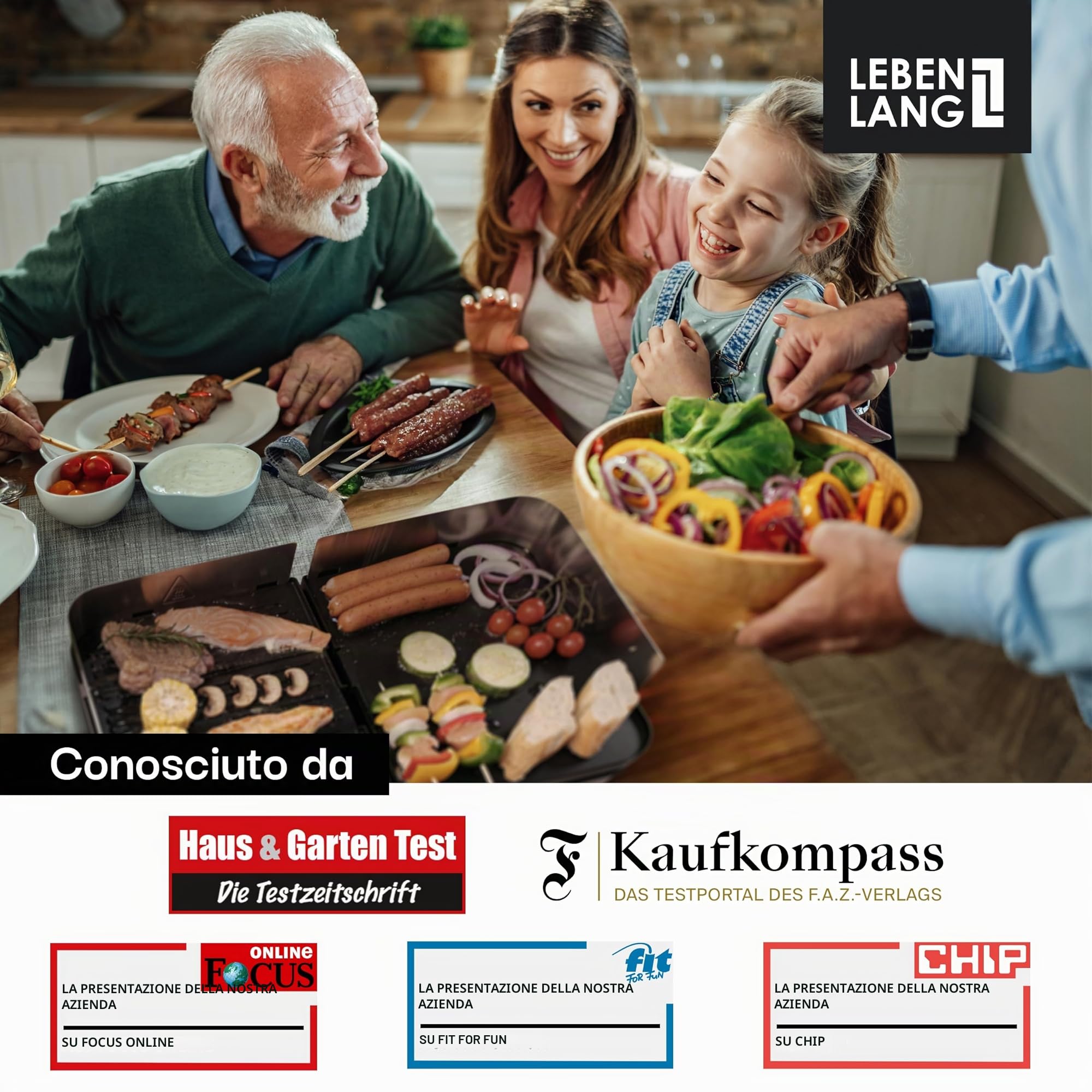 LEBENLANG Griglia Elettrica XXL 2400W - Grill Elettrico Piastra Senza Fumo BBQ Da Balcone