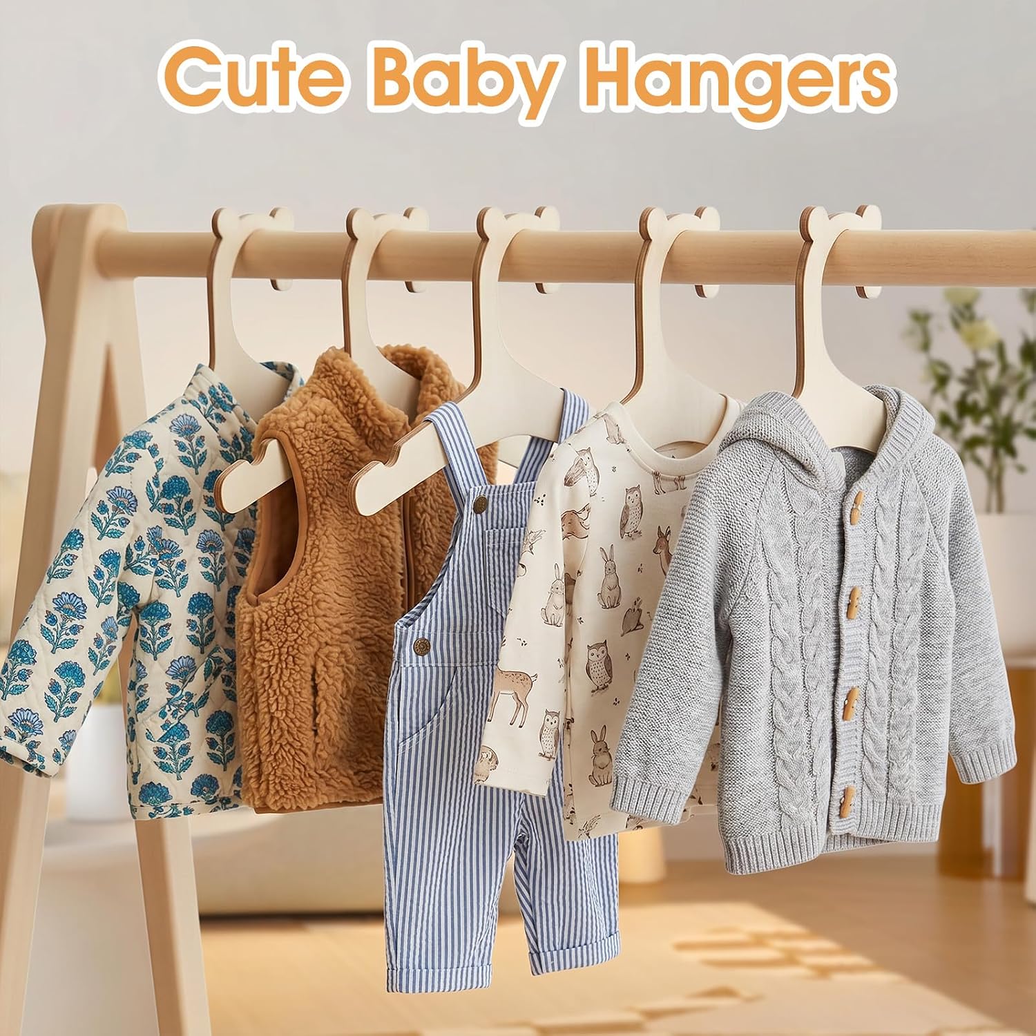 9 Pack Wooden Baby Hangers 9 Inch Cute Toddlers Hanger