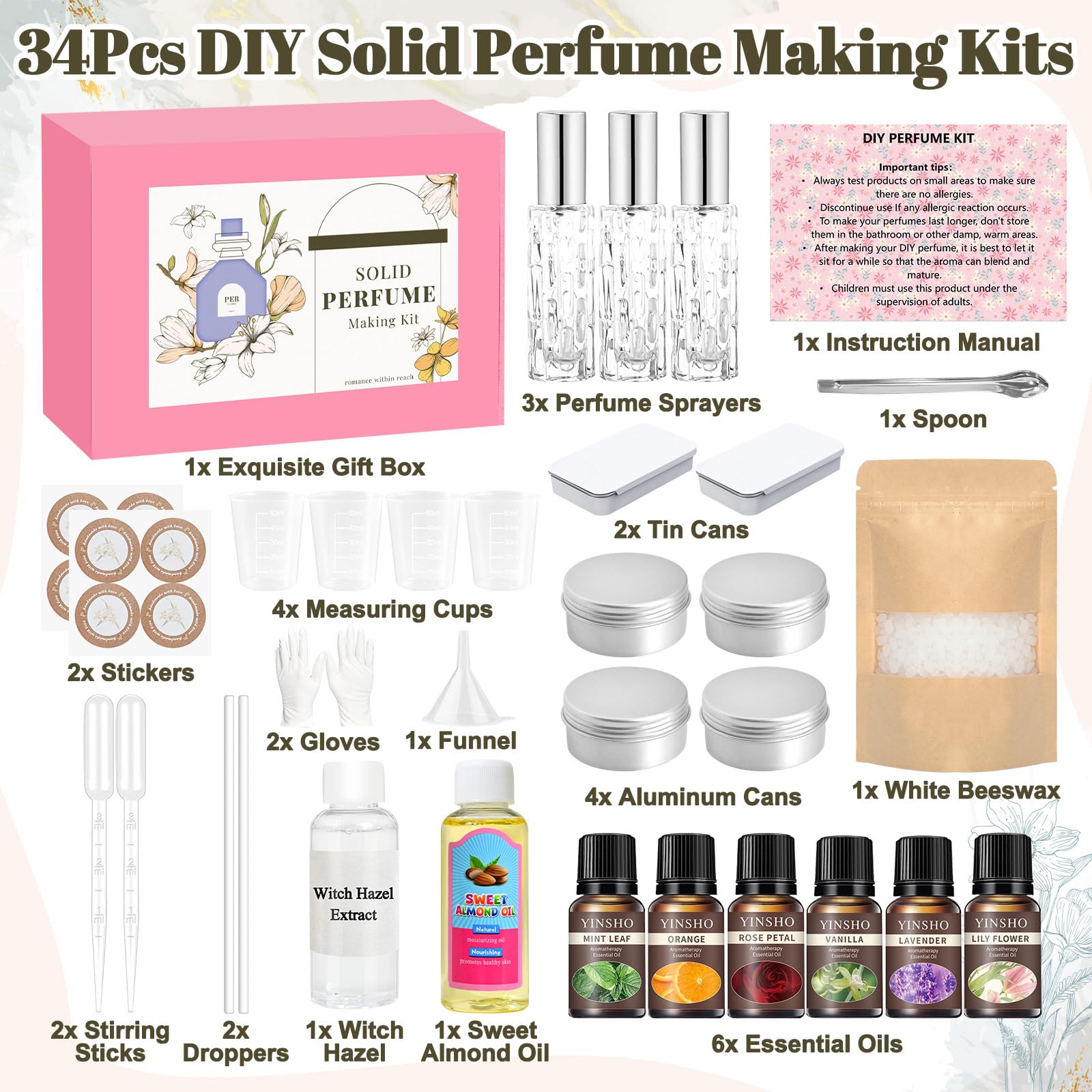 Kit per la creazione di profumi, kit fai da te per la creazione di profumi da donna, balsamo solido tascabile portatile con bottiglia da viaggio, crea il tuo profumo per ragazze e fidanzata