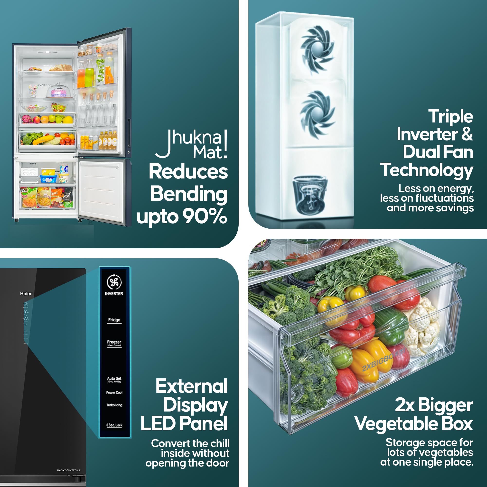 Haier 445 L Frost Free Double Door 3 Star Refrigerator Black, -4952CKG-P