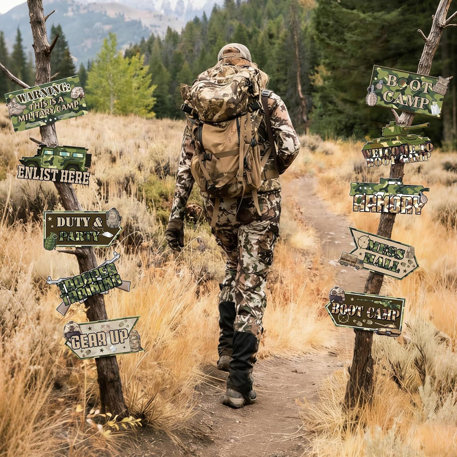20 Pcs Army Party Decorations Military Themed Camouflage Directional Signs for Boys Men Army Birthday Party Family Gathering Photo Booth Props Door Wall Yard Decor