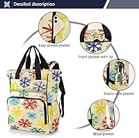 Vista 2 de Mochila para pañales para mamá, patrón de copo de nieve multicolor, nailon impermeable, 11 x 6 x 15 pulgadas, múltiples bolsillos de almacenamiento