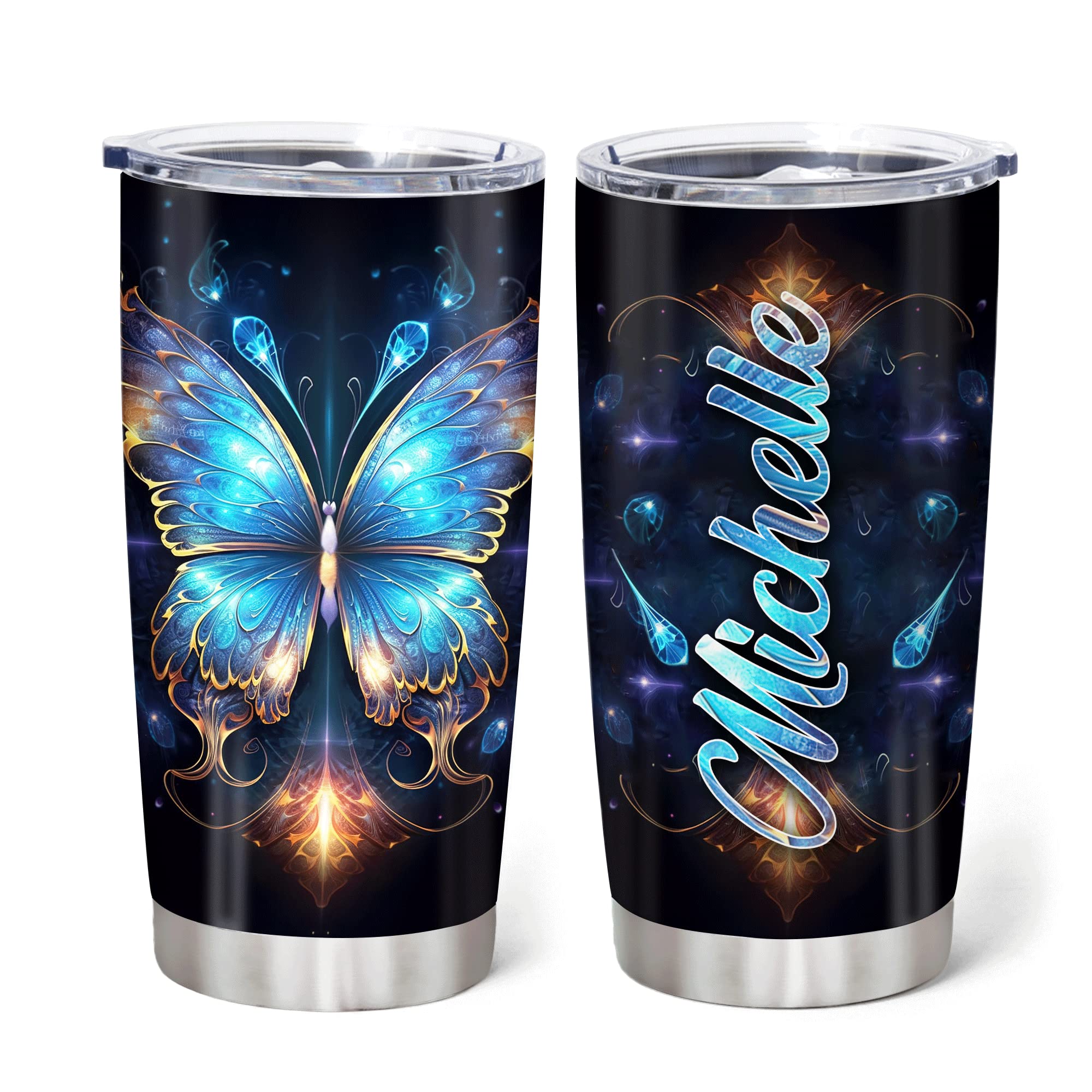 Hyturtle Personalized Gifts For Butterfly Lover - Butterflies Prints Custom Name Stainless Steel Tumbler 20oz With Lid - Idea Butterfly Lover Gifts