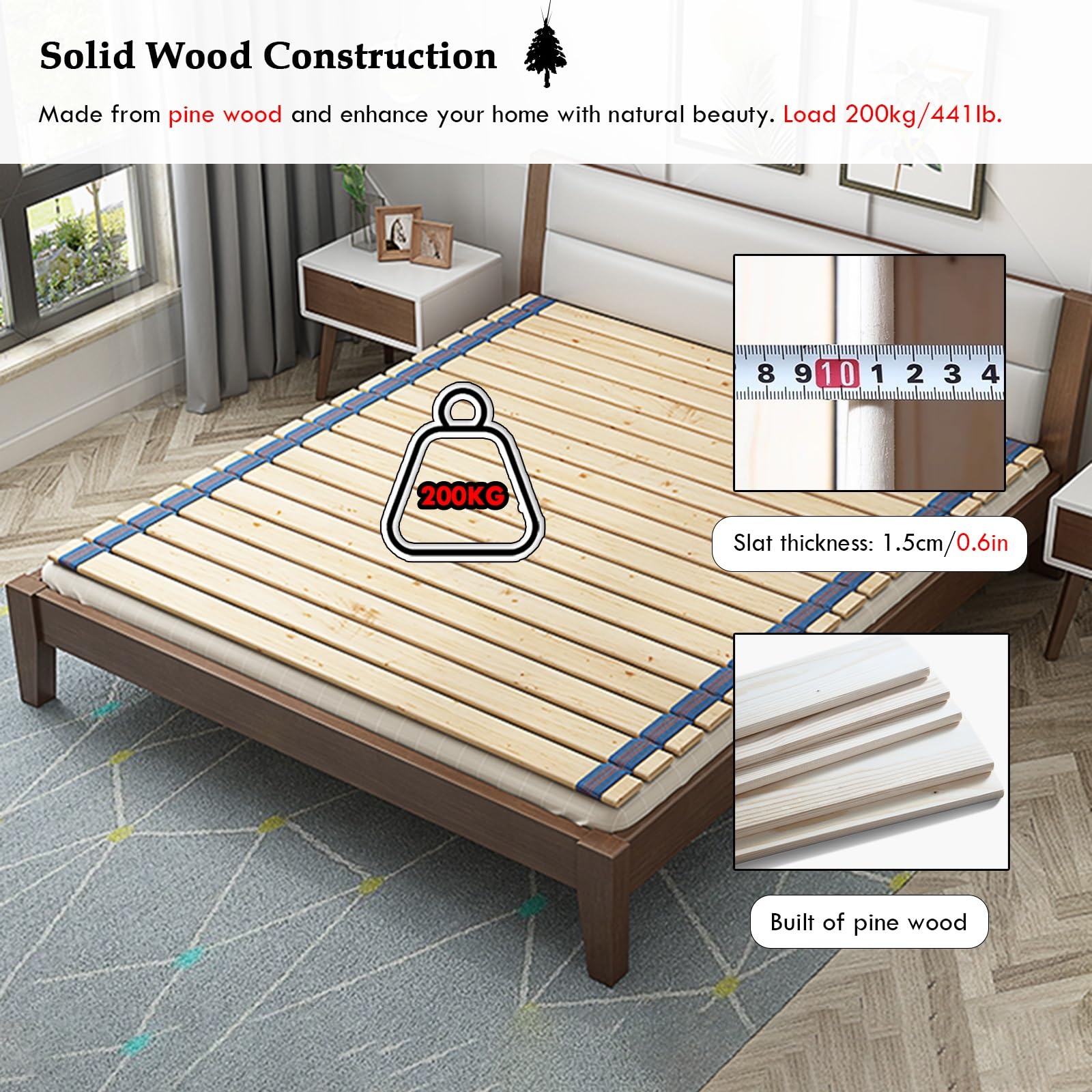 Doghe di Ricambio per Letto in Legno - Reti Pieghevoli per Materasso da 90-180 cm, Misura Singola (180x190 cm) - Sistema di doghe Resistente per Letti Singoli/matrimoniali/Queen-Size