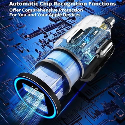 Miniatura 6 de MFi CertifiediPhone Car Charger Fast Charging, Rombica 4.8A Dual USB Smart Power Cigarette Lighter USB Car Charger with 2Pack Lightning Braided