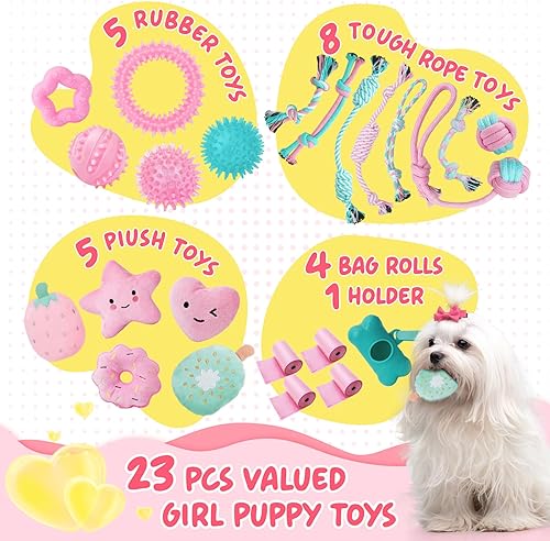 Miniatura 3 de XIUGOAL Pink Puppy Toys for Boredom - 23 Pack Puppy Chew Toys for Teething, Interactive Dog Toys for Puppies, Cute Small Dog Toys with Treat Ball