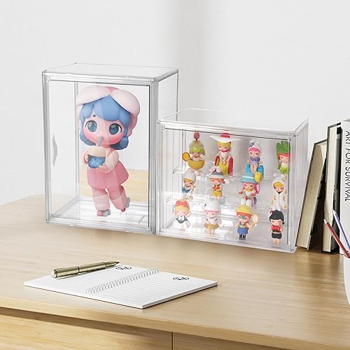Miniatura 6 de Caja de exhibición de acrílico transparente, caja ciega acrílica de 3 niveles para figuras, organizador de almacenamiento a prueba de polvo con