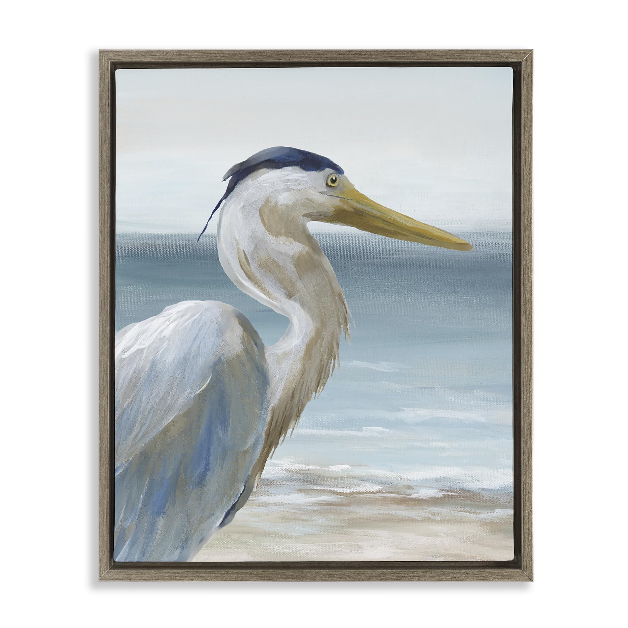 Stupell Industries Montalcino Elm (Textured) 'Right Gazing Heron'| Floating Frame Canvas Art