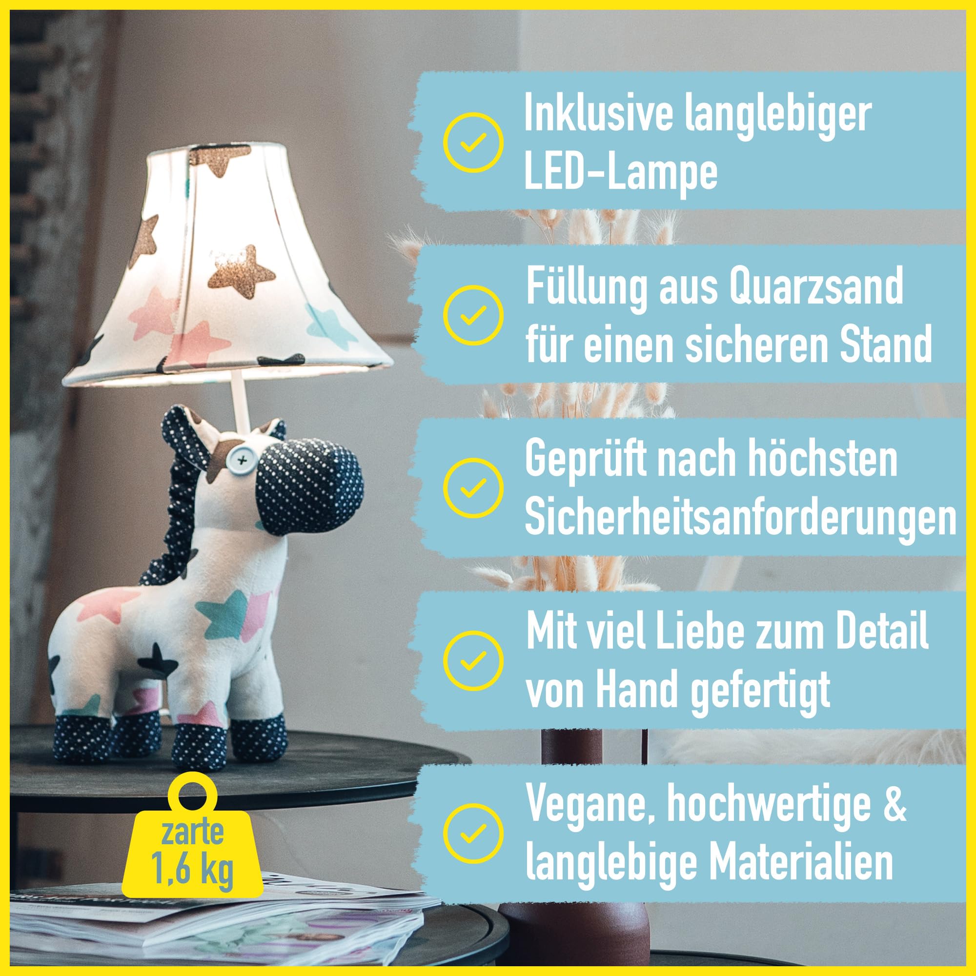 Happy Lamps Finn LED-Tischlampe Pferdelampe Kinderzimmer 47 cm | handgefertigt, kindersicher, ideal fürs Kinderzimmer, Geschenkidee