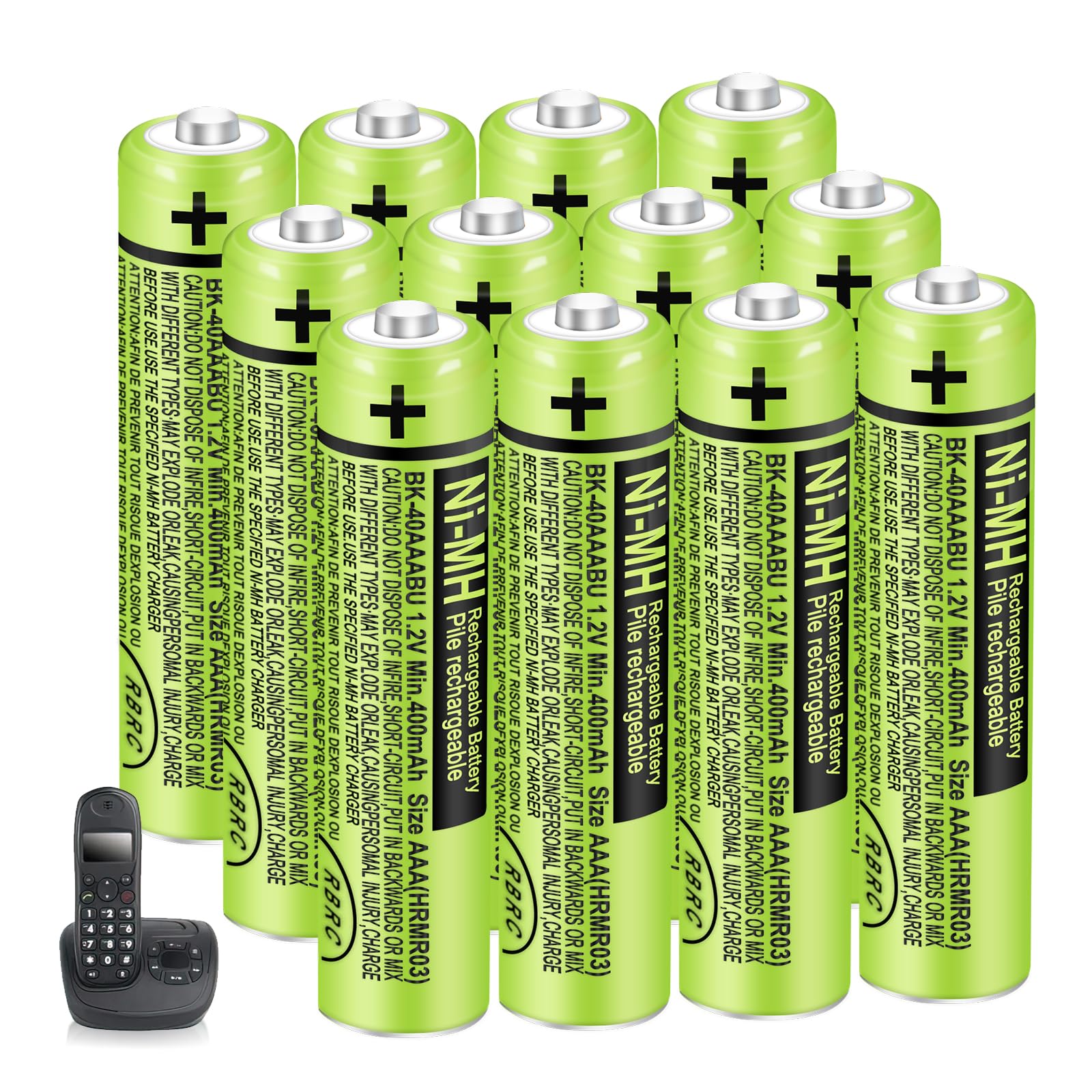 Paquete de 12 baterías recargables NI-MH AAA de 400 mAh 1,2 V para Panasonic | BK-40AAABU, pilas AAA recargables para teléfonos inalámbricos, mandos a distancia, electrónica, baja autodescarga