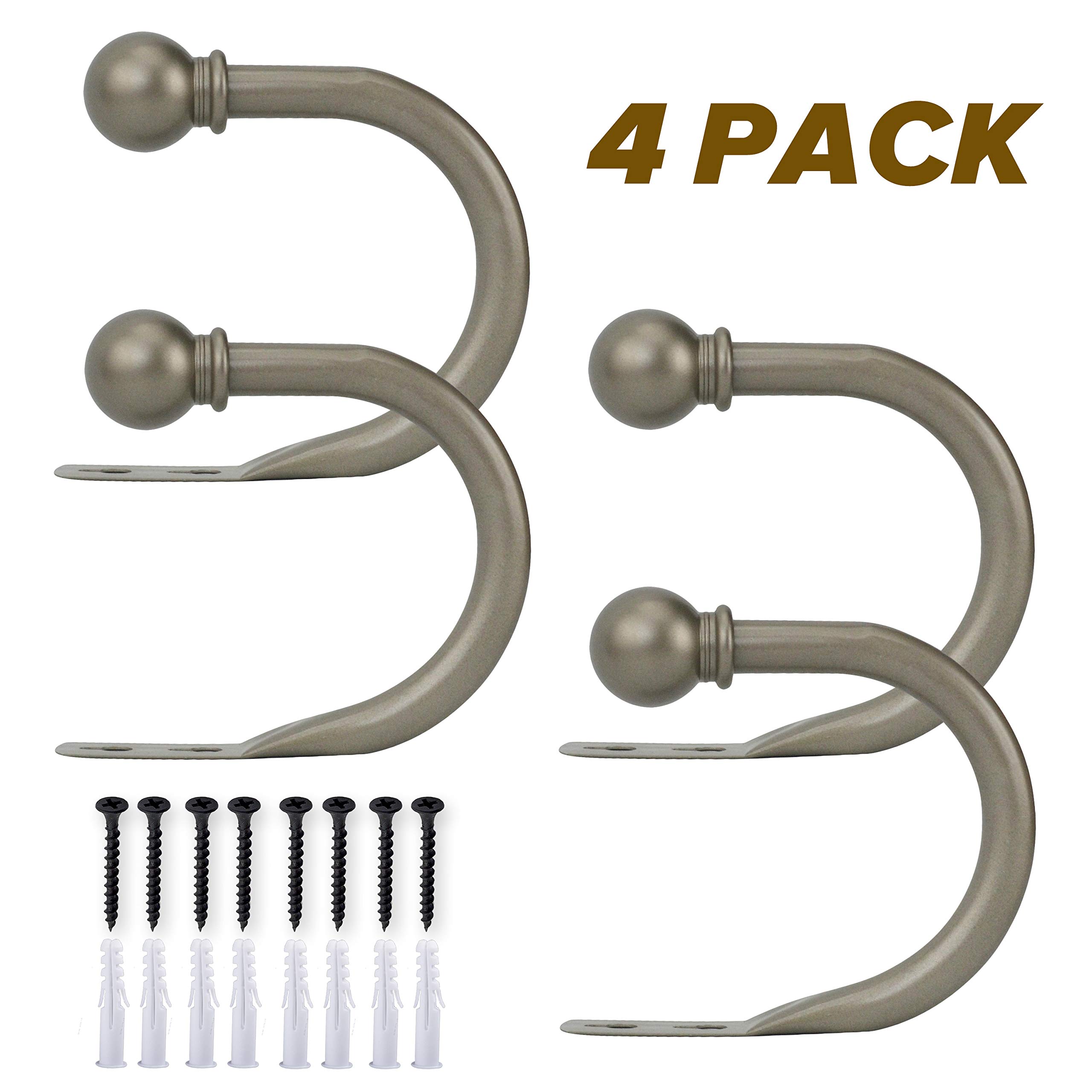 AddGrace 4 Pack Silver Curtain Tiebacks Wall Mounted Metal Curtain Holdbacks with Screws Decorative Drapery Holdbacks for Curtains Heavy Duty Curtain Holder for Drapes (Silver)