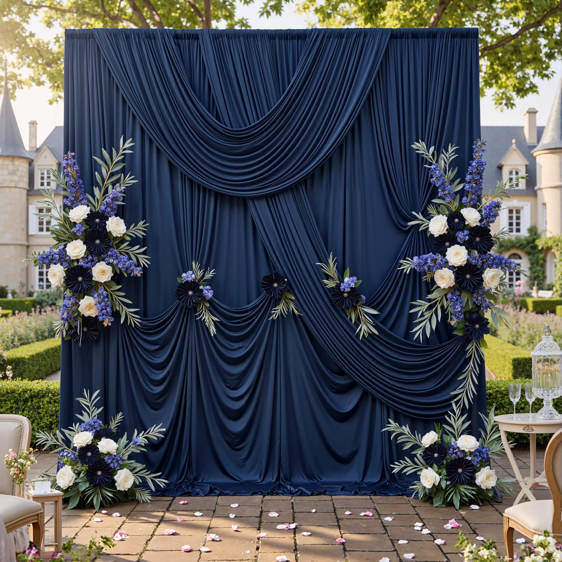 Photo 1 of 10x10ft Wrinkle Free Navy Blue Backdrop Curtains for Party Background, Silky Polyester Blue Photo Backdrop Drapes 2 Panels 5x10ft Back Drop Cloth Drapery for Wedding Birthday Photography Decor