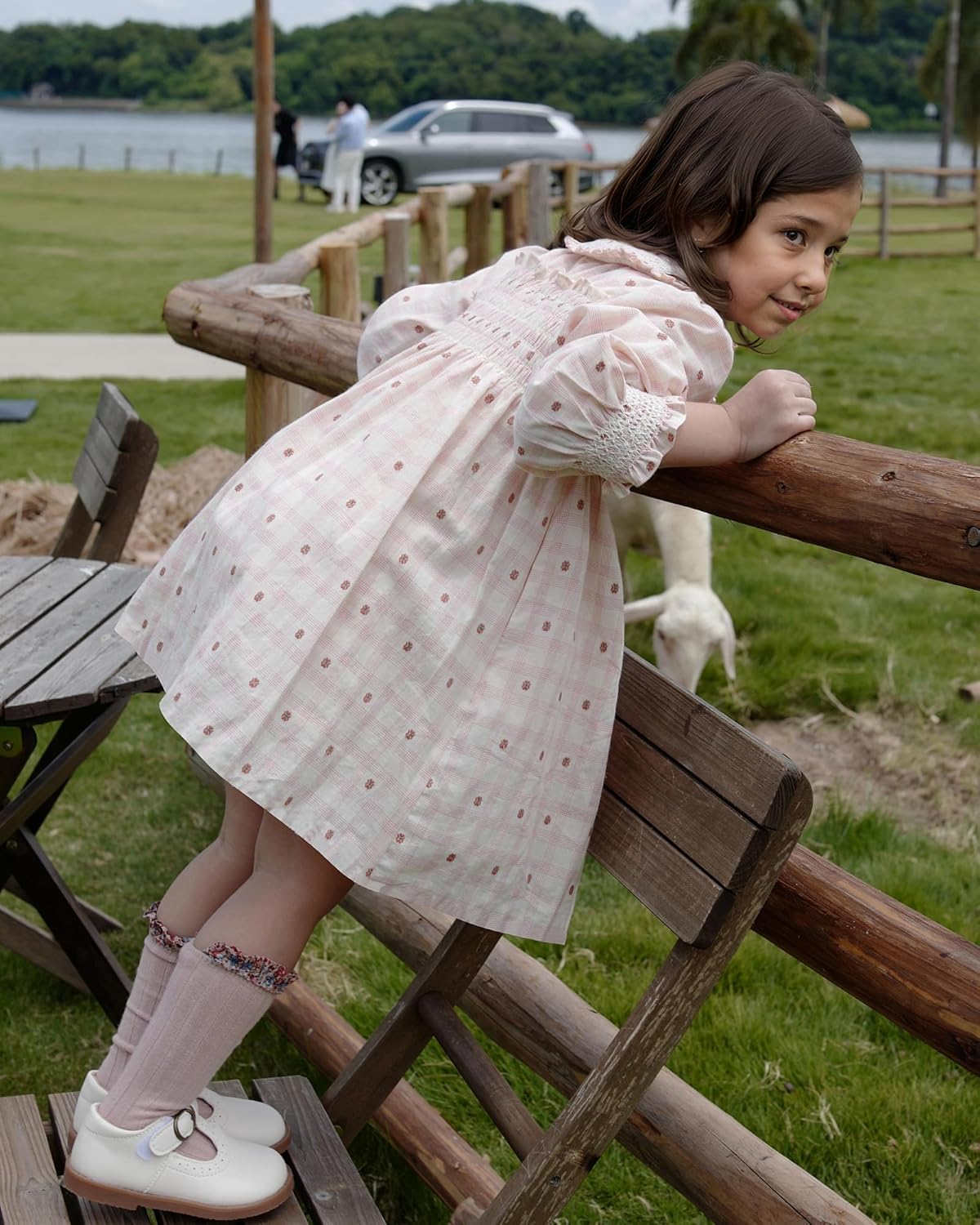 Twoflower Hand-Embroidered Dress - Smocking and Lace Vintage Autumn Long Sleeve Clothing Kids Toddler Holiday Birthday Party - Image 5