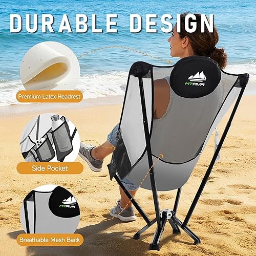 Miniatura 3 de Silla de respaldo alto para acampar e interiores soporte de respaldo completo para sentarse durante mucho tiempo, marco de aluminio estable, pies