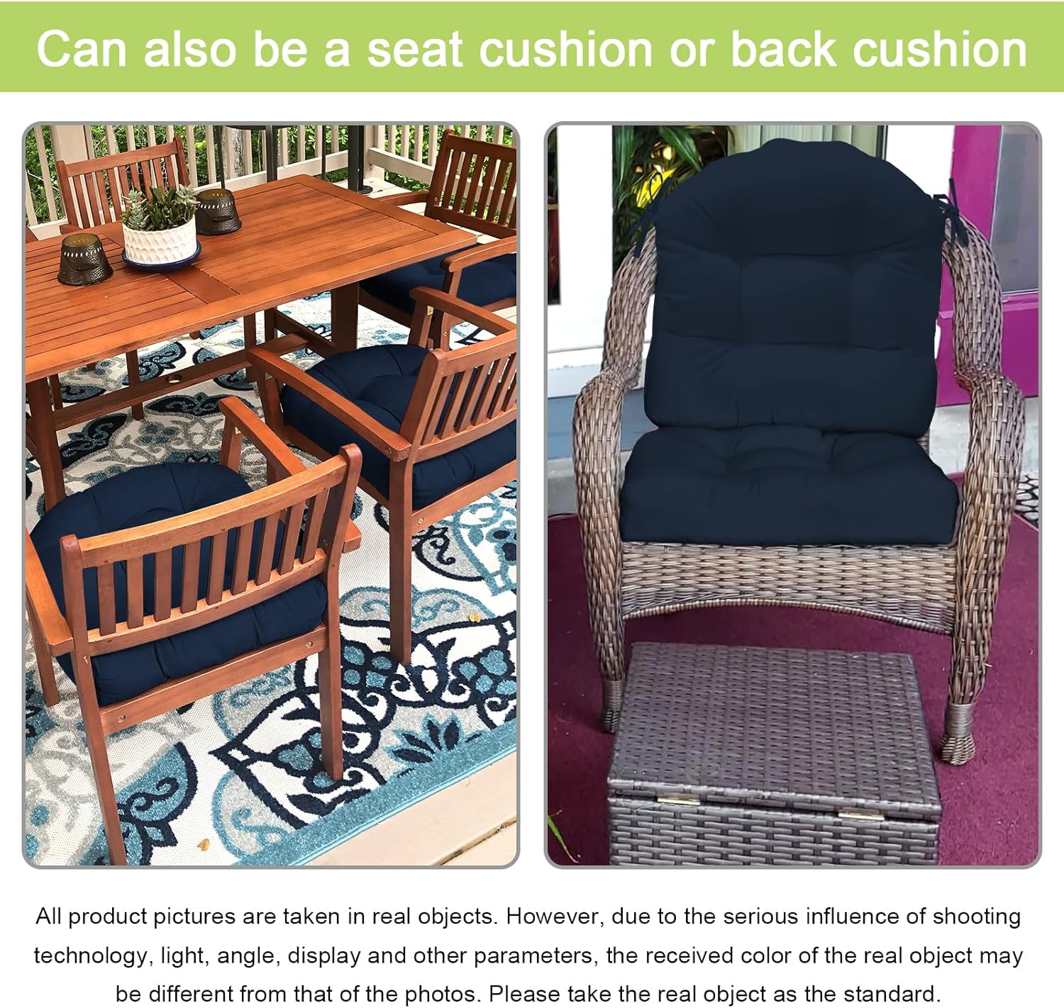 Indoor/Outdoor Chairpad with Ties, Patio Furniture Chair Cushions, Rocking Chair Cushions, Seat Cushions (Navy, 19 * 19)