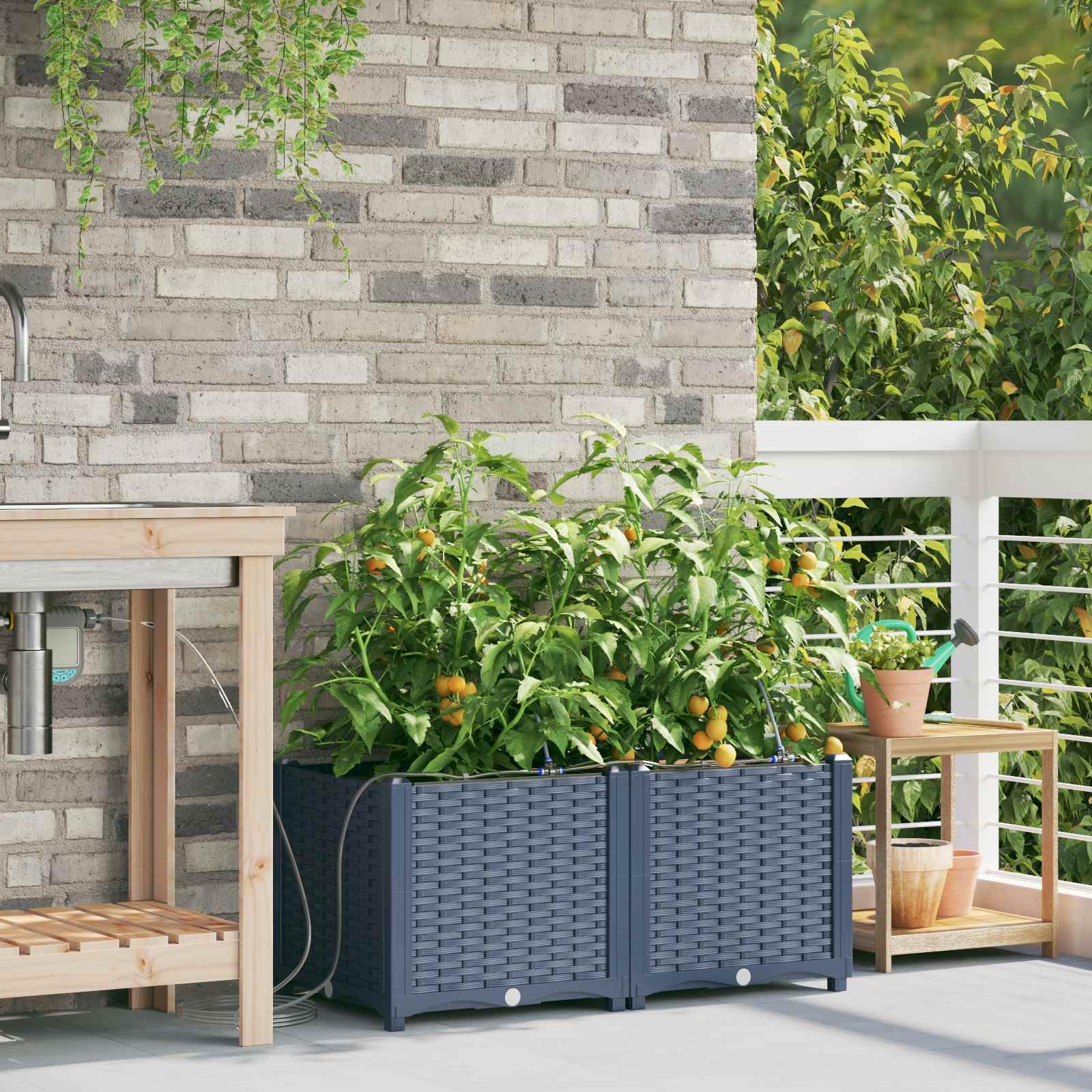 Maceta rectangular gris 80 x 40 x 37,5 cm PP 2 unidades | Resistente a la intemperie, diseño moderno, para terraza y jardín, fácil montaje