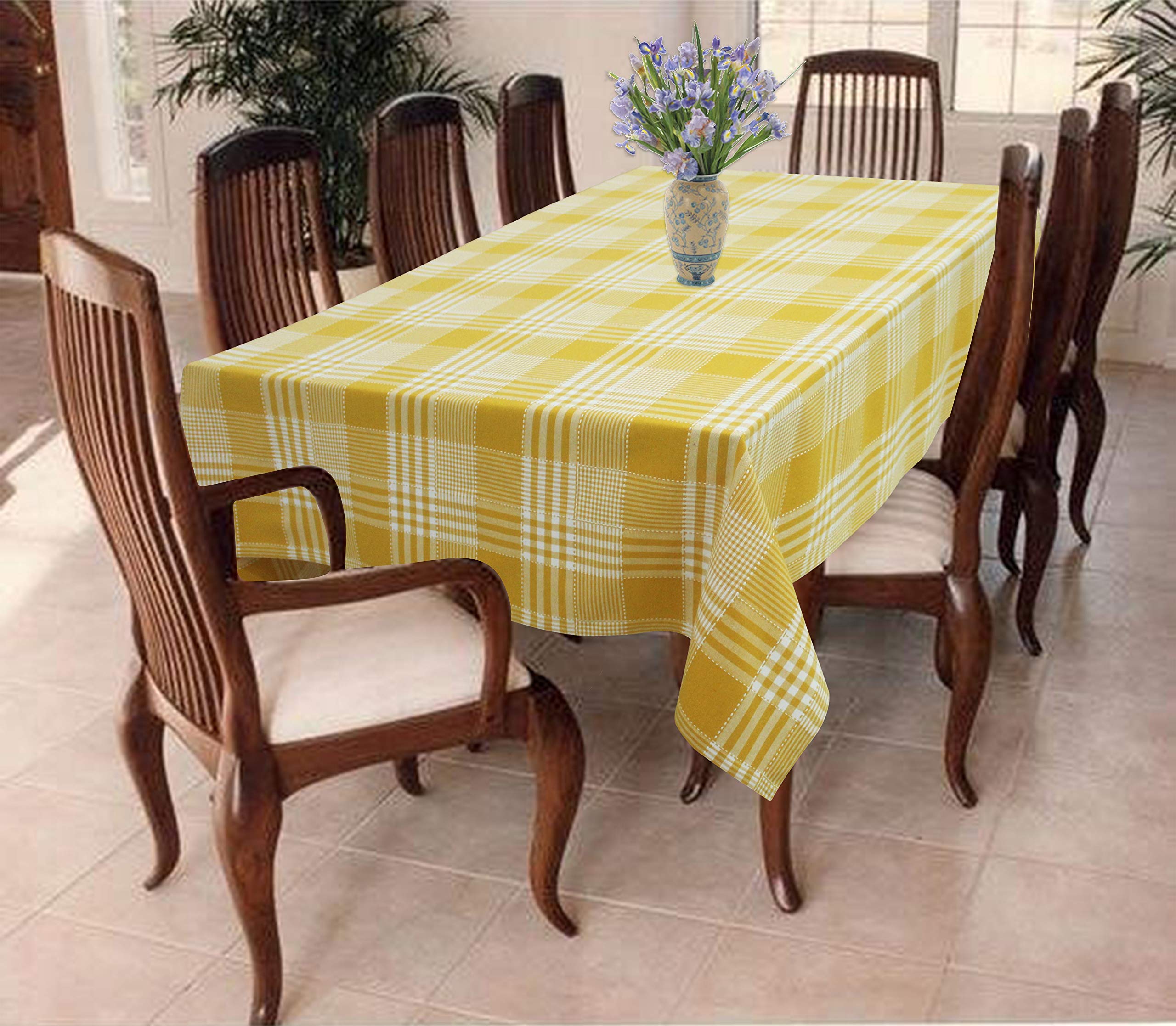 AIRWILL 100% Cotton Checkered Pattern 8 Seater Rectangle Table Cover Sized, 56X95 Inches (Yellow,White, Pack of 1) - Rectangular-image-34