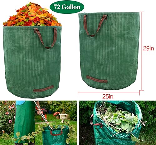 Miniatura 2 de Bolsa de jardín de 72 galones, plegable, reutilizable, resistente, bolsas de basura para césped, patio, hojas, desechos, bolsas de jardín con