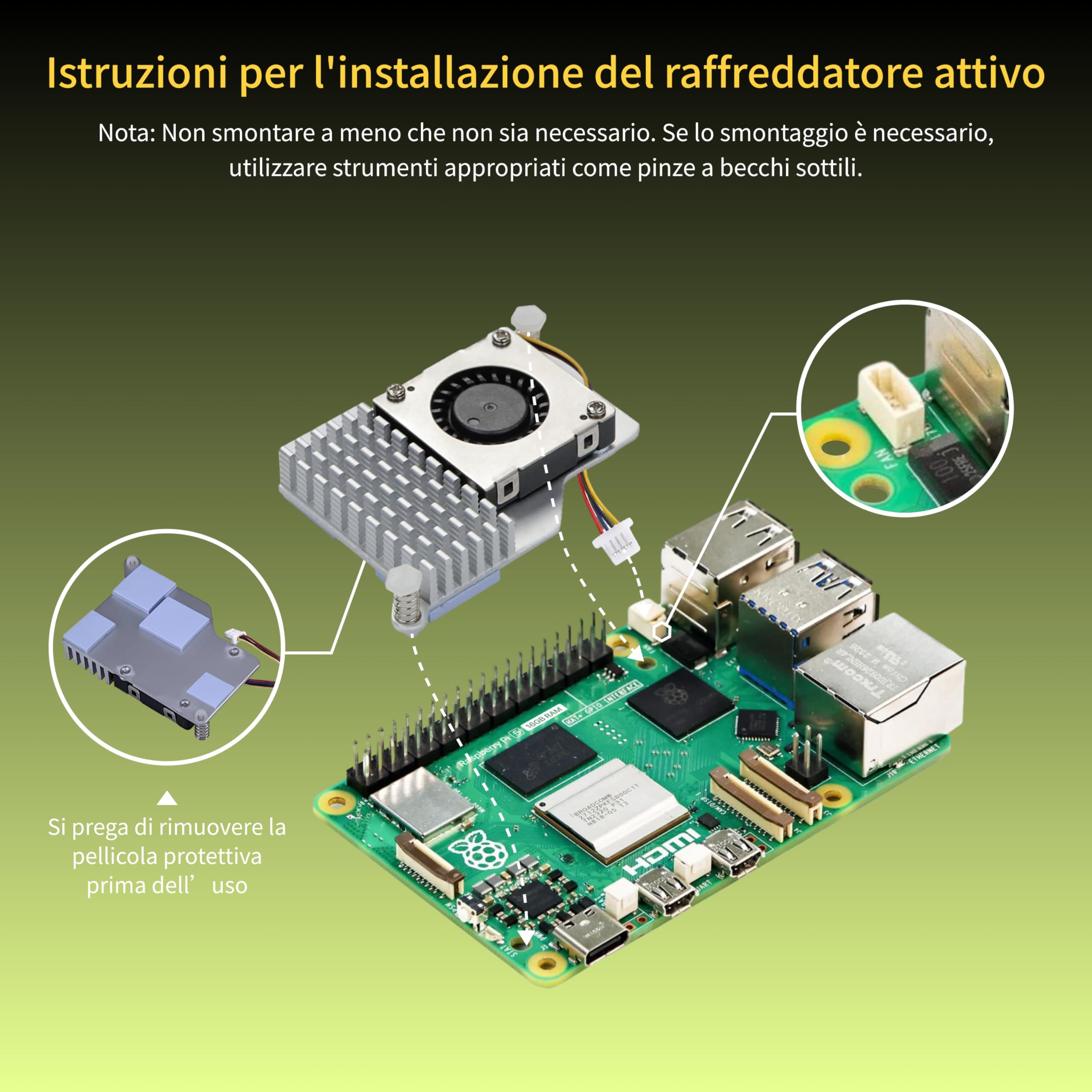 iRasptek Basic Kit For Raspberry Pi 5 16GB RAM con alloggiamento rosso e bianco e radiatore attivo