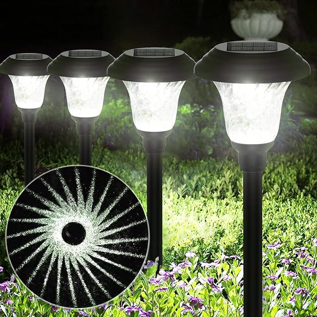 Solar Lights Outdoor Garden, 8 Pack Solar Garden Lights, LED Garden Solar Lights Outdoor Waterproof Auto On/Off Solar Pathway Lighting for Garden, Landscape, Yard, Lawn, Driveway, Walkway(Cool White)