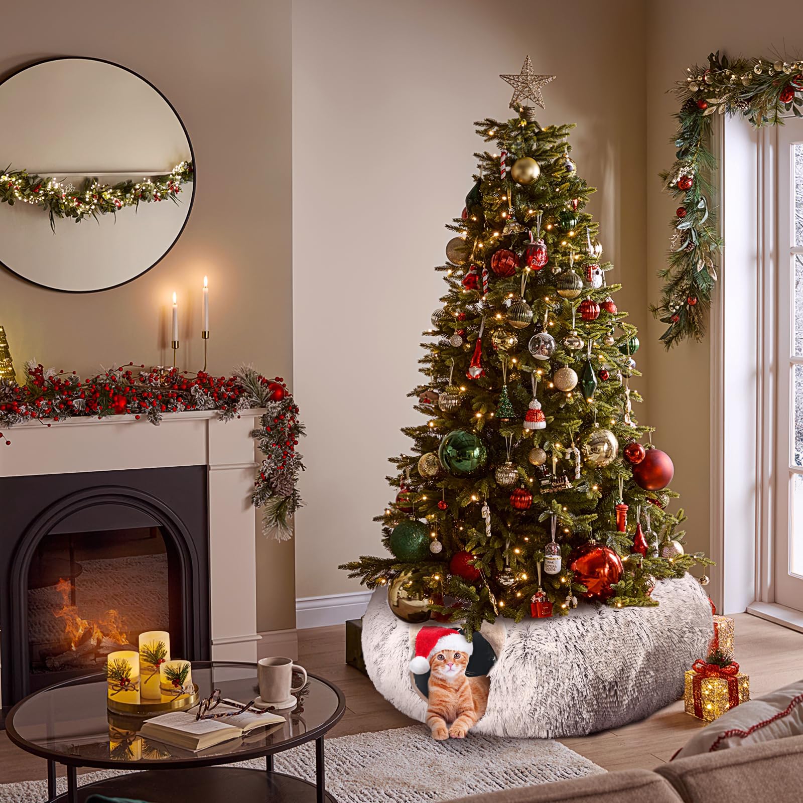 Tunnel pour chat avec lit pour chat d'intérieur, sous sapin de Noël, peluche douce, grotte pour chat Peekaboo, tunnel en beignet, jouet multifonctionnel, cachette pour chatons, lapins