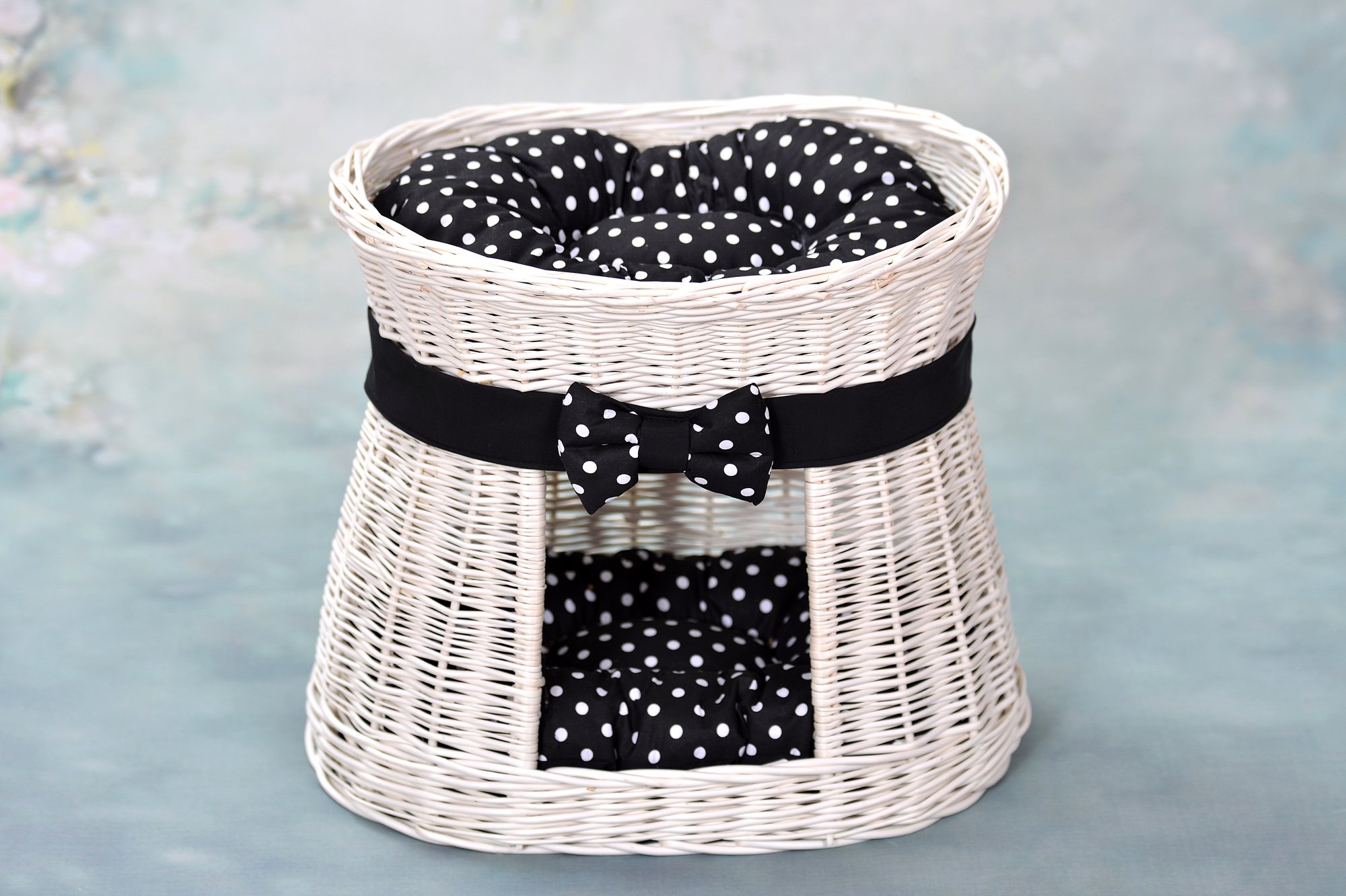 e-wicker24 Cuccia Gatto Vimini a 2 piani Cesta per Gatti Cuccia Gato Interno Cesta per Cani Fatto a Mano Letto per Gatti o Cani Lettini per Cane con 2 Morbidi Cuscini Letto per Animali