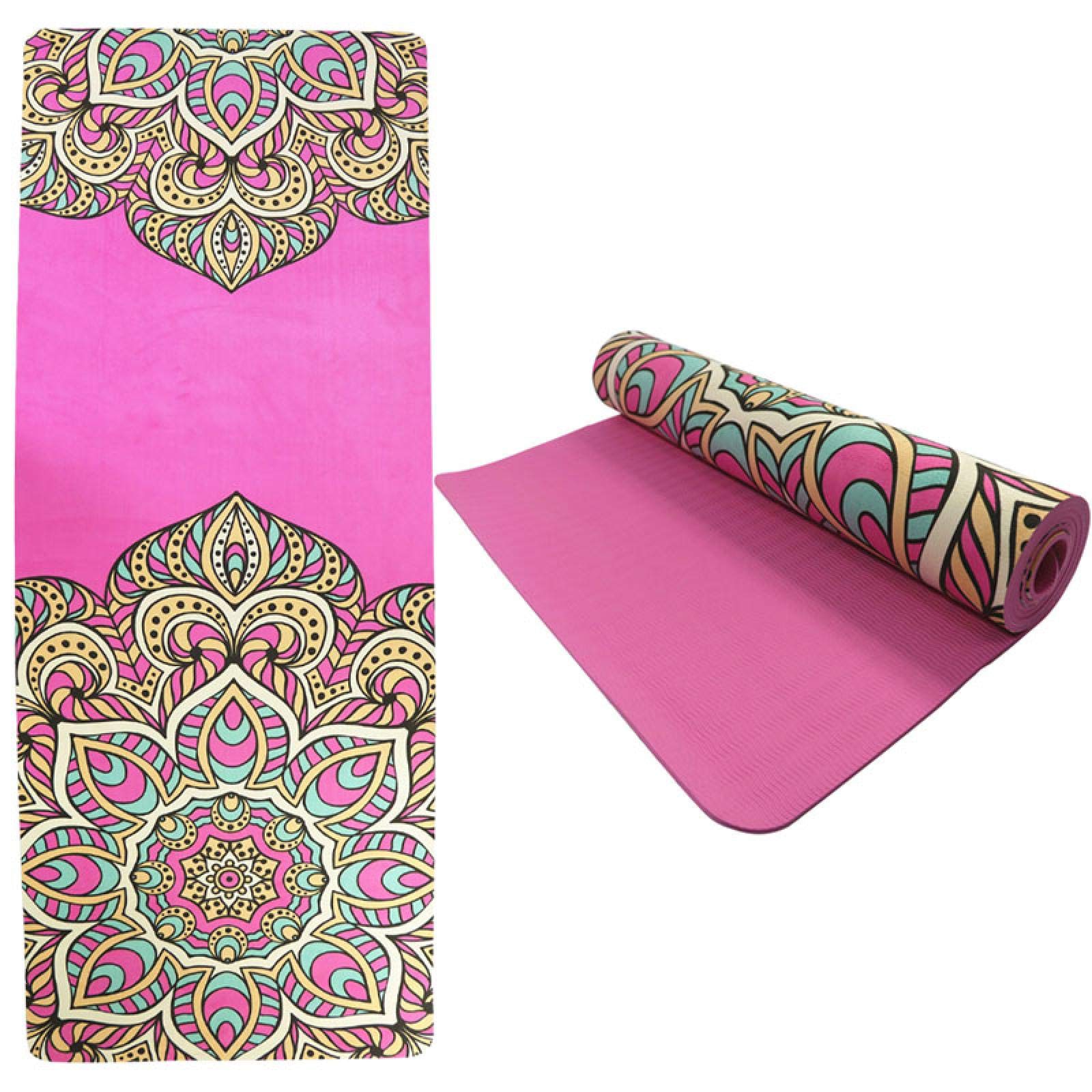 NX - Tappetino da yoga in TPE scamosciato, 5,5 mm, antiscivolo, con stampa a colori, tappetino dimagrante, per palestra, viaggi, pilates, Esterilla, 61 cm, rosa