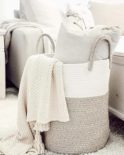 Miniatura 236 de OrganiHaus - Canasta tejida extragrande de cuerda suave de algodón para mantas de sala de estar, para almacenamiento, lavandería, guardería