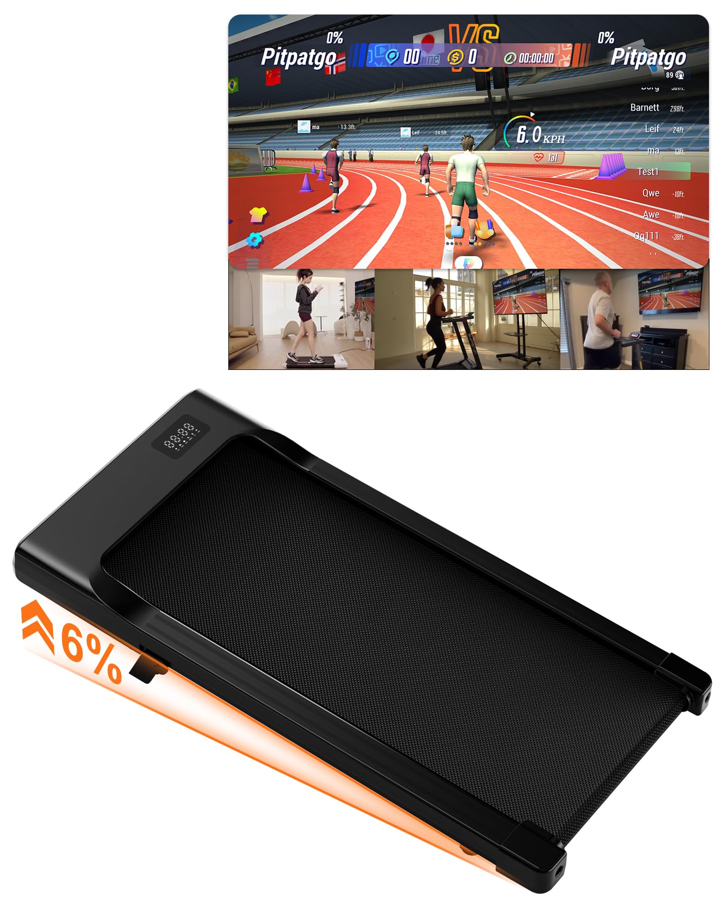 Superun Walking Pad Raceable 6% Incline 2.5HP Under Desk Treadmill 136KG Capacity 6/ 12KM/H Foldable Treadmill with HIIT & MIIT Programs APP Control Portable Walking Machine for Home