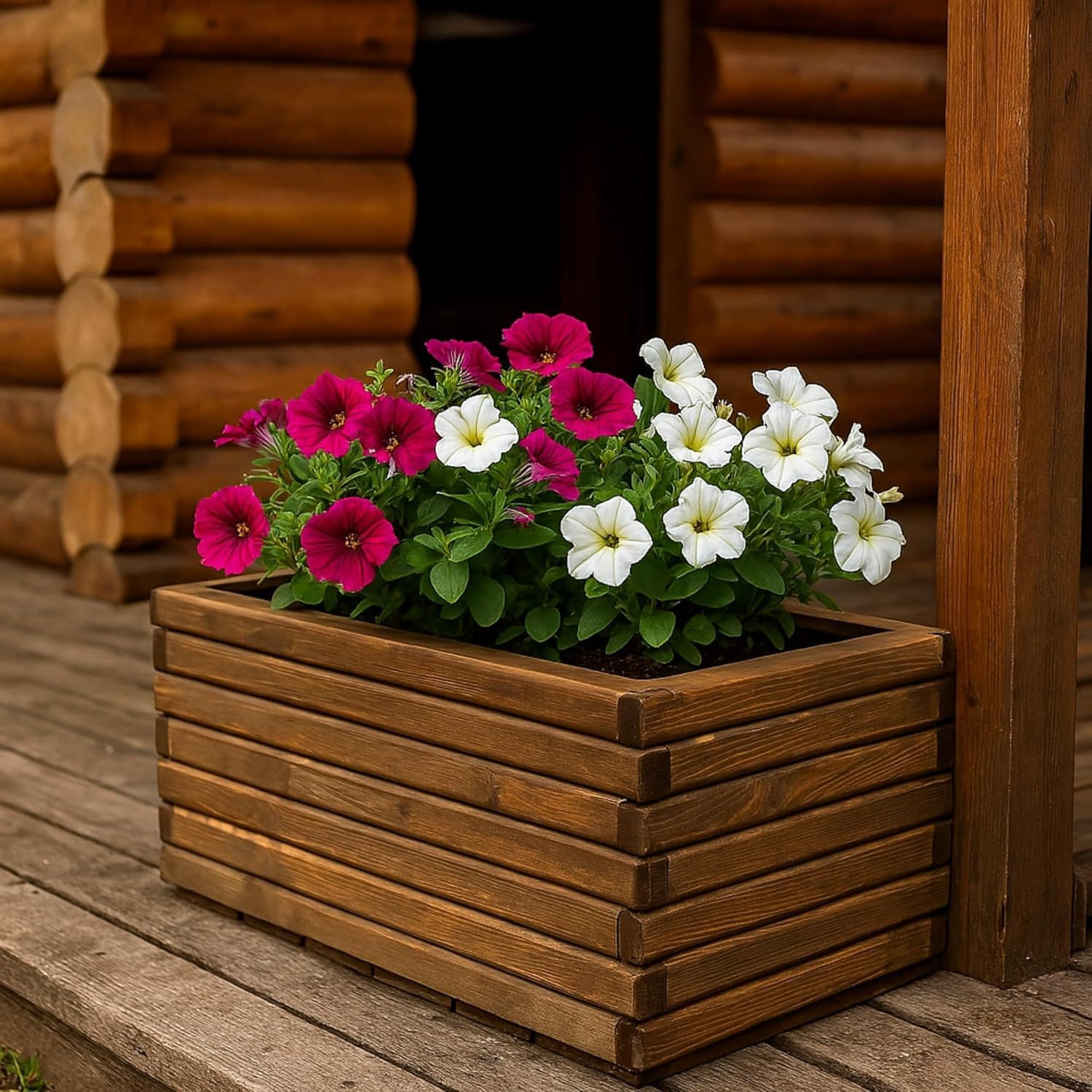 Donica Drewniana Impregnowana 80x40x40 cm Drewno Sosnowe Kolor Palisander Skrzynka Na Kwiaty Zioła Balkon Taras Ogród 88L Wewnątrz Agrowłóknina