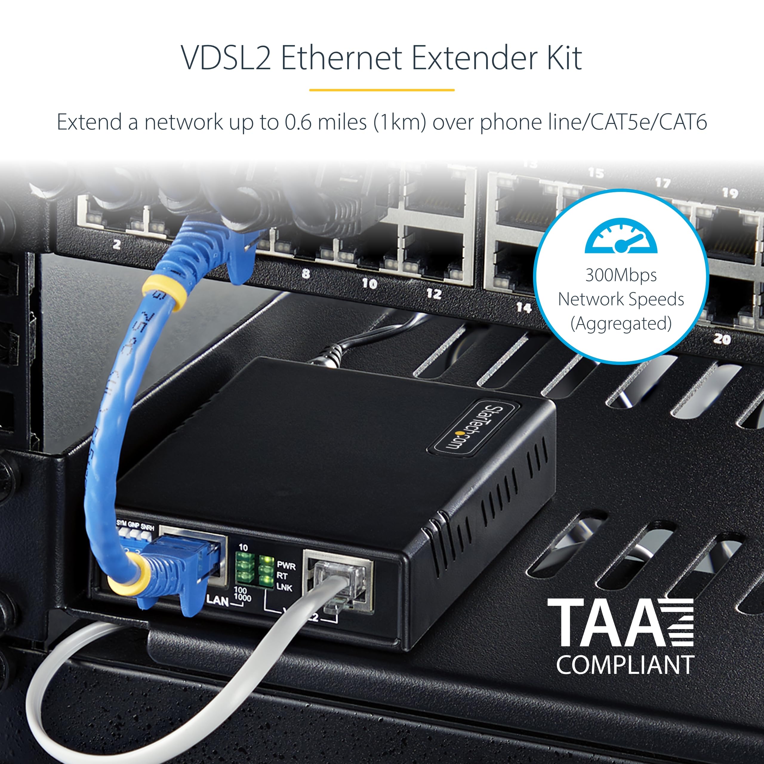 StarTech Kit Extender Ethernet VDSL2 su Doppino (VDSL-LAN-EXTENDER-EU) | Estensore di Rete a Lunga Distanza, Portata fino a 1km, Ideale per Reti LAN