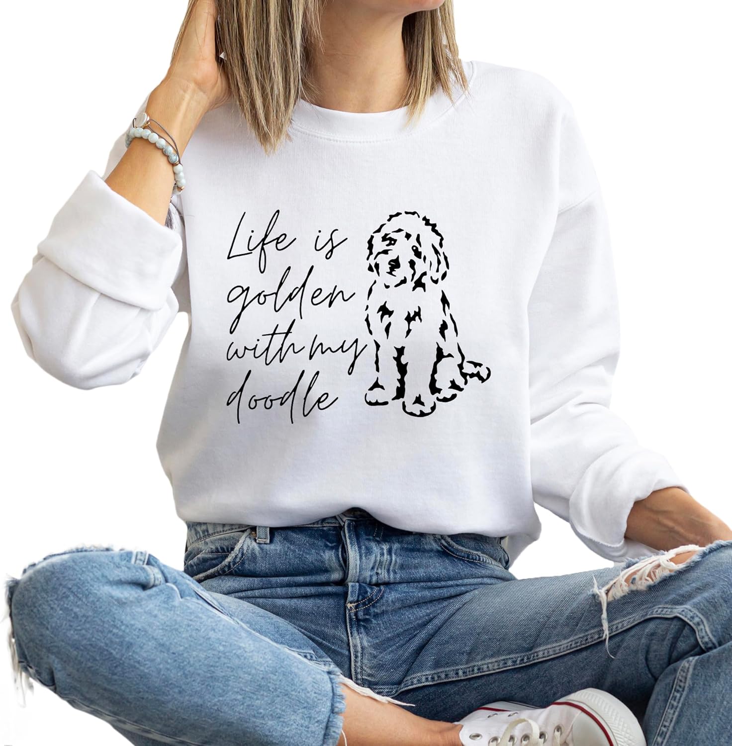 Golden Doodle Mama Women's Long Sleeve Crewneck Dog mom Sweatshirt Golden Doodle Mama Print Graphic Shirts Pullover Tops - Image 6