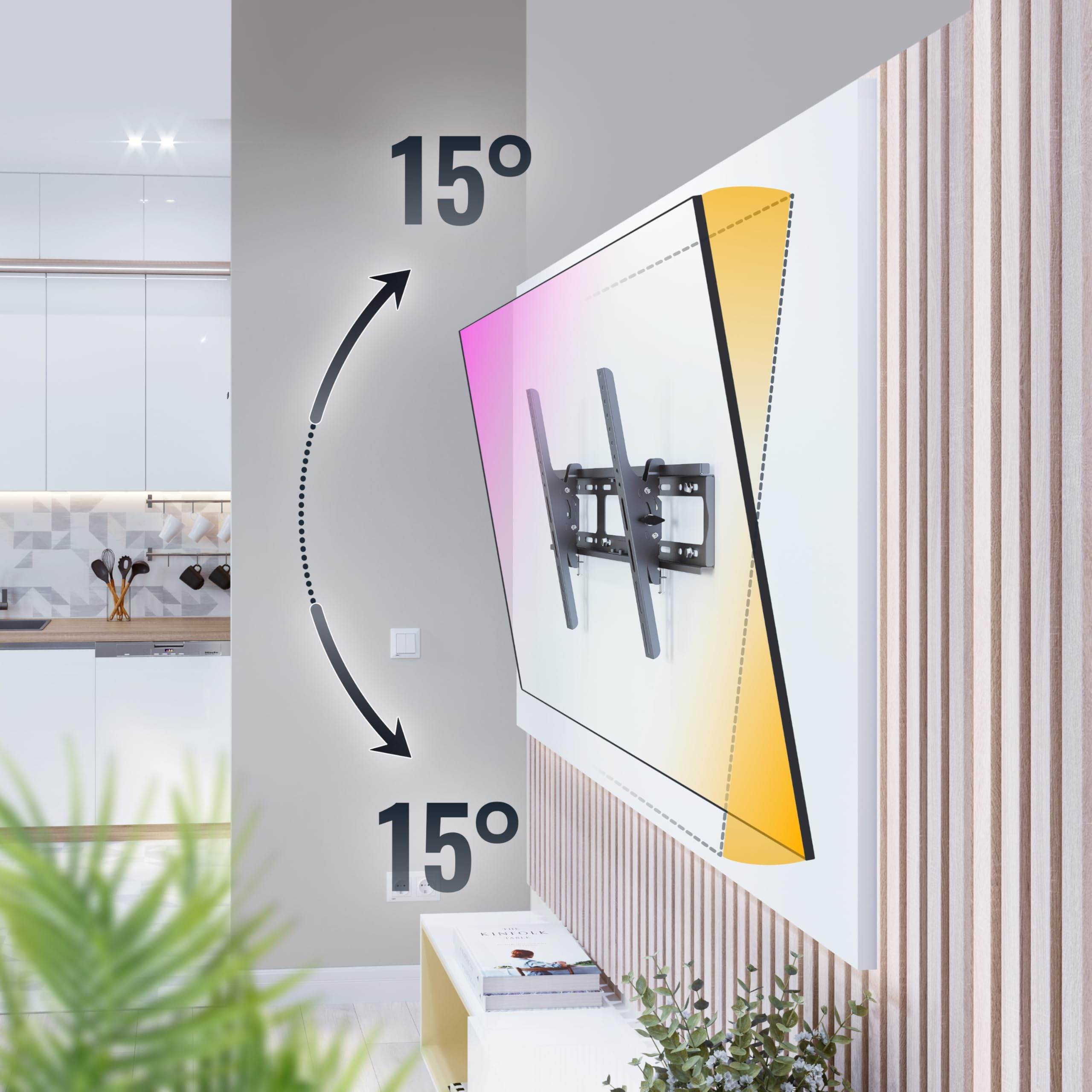 RICOO Uchwyt ścienny do telewizora, płaski wąski, pochylony do 37-75 cali, uniwersalny uchwyt TV R17, uchwyt na telewizor na ścianę, uchwyt ścienny 65 cali, do 100 kg, maks. VESA 600 x 400 mm