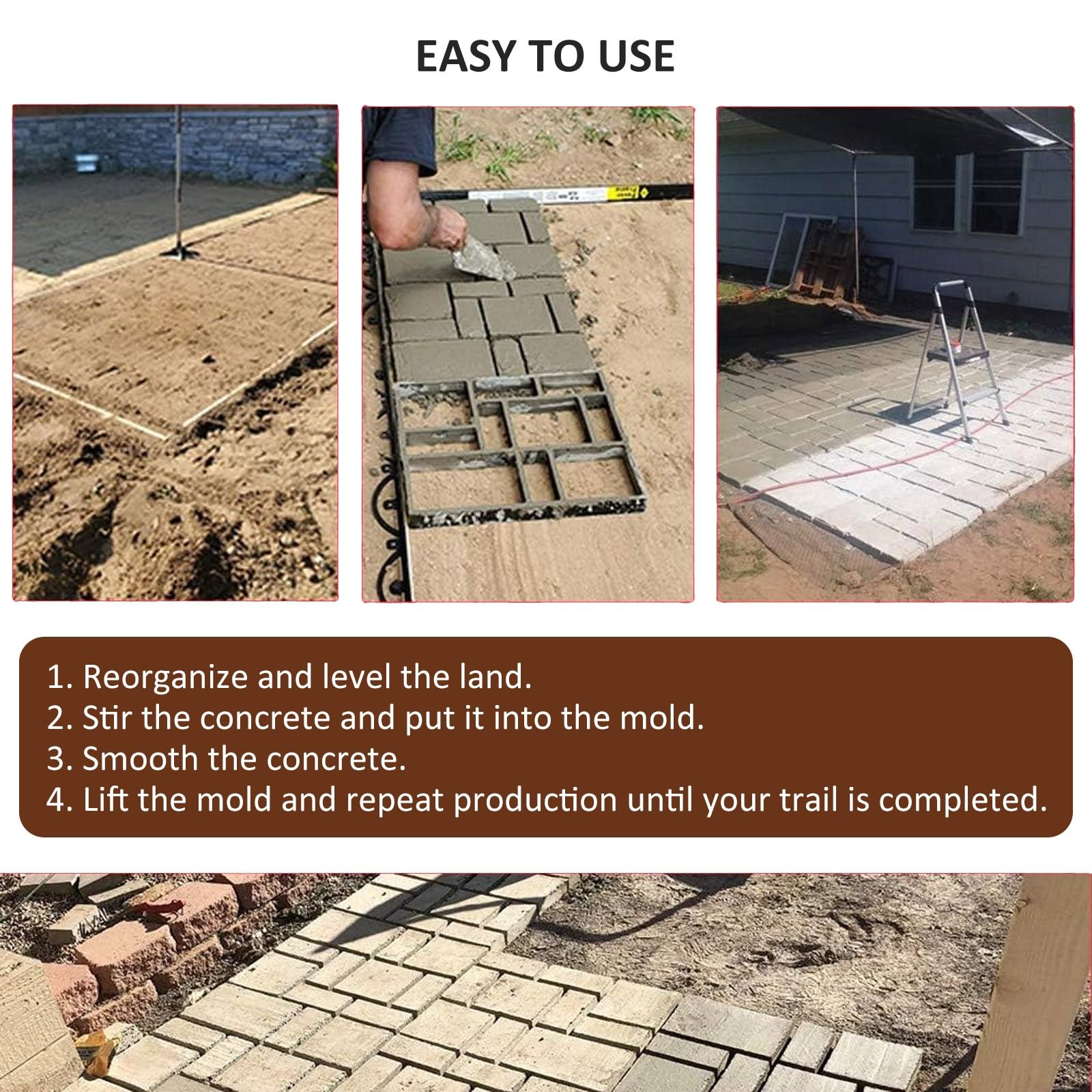 Forma do odlewania betonu, forma do tarasu, wielokrotnego użytku, z tworzywa sztucznego, forma do cegieł cementowych, do podłóg ogrodowych na zewnątrz, 50 x 40 x 3,5 cm