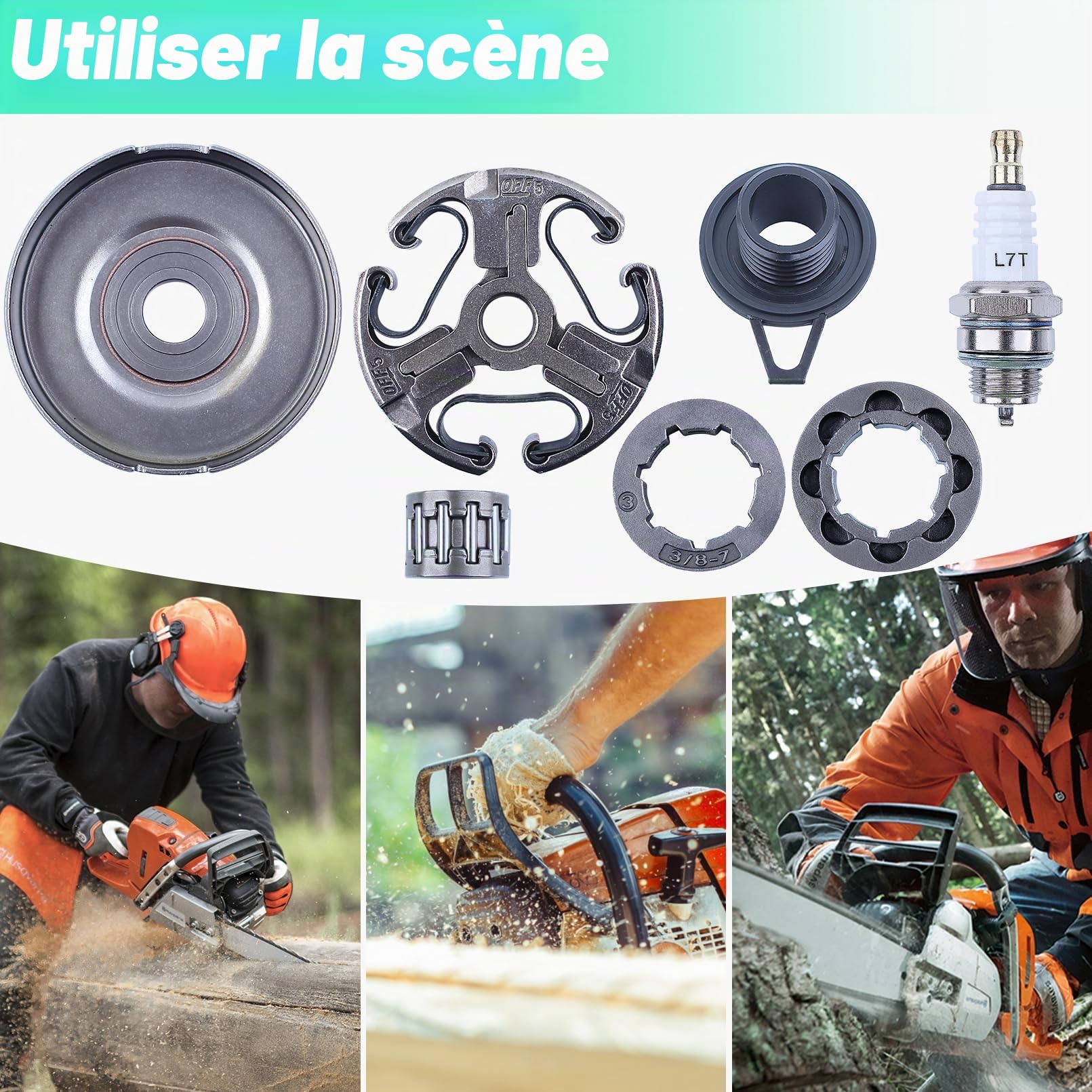 Embrayage et Jante de pignon Tambour d'embrayage Kit pour Husqvarna 362 365 371 372 XP Pièces de rechange avec Vis sans fin, Roulement d'embrayage 503 93 24-71