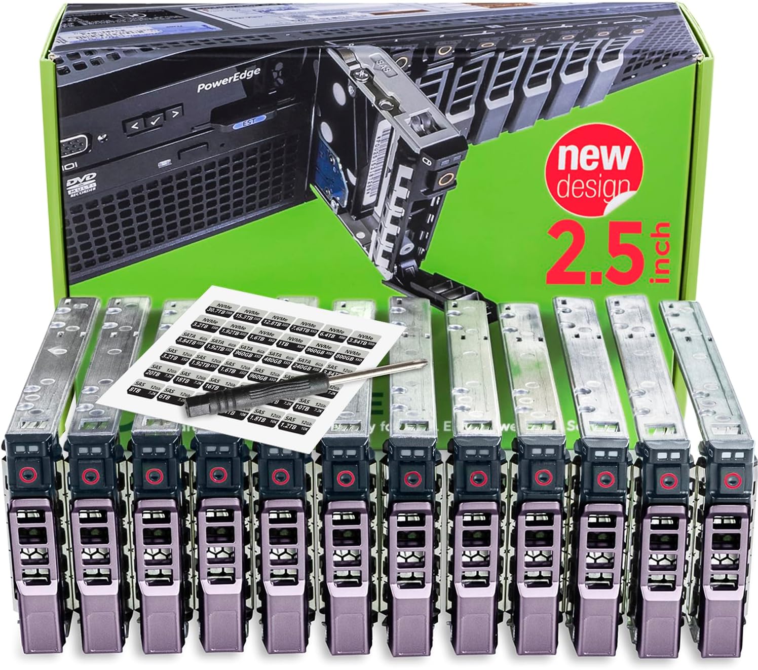 WORKDONE 12-Pack 2.5" Drive Caddy - G176J Compatible for Dell PowerEdge Servers T440 T640 R430 T430 R630 T630 R730xd R830 R930 T620 R720 R820 - Sled Sticker Labels - Manual - Additional Tray Screws
