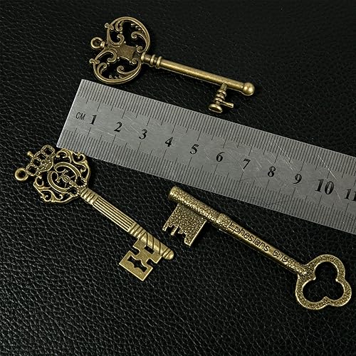 Miniatura 7 de CHuangQi Juego de llaves de esqueleto vintage, llaves steampunk de filigrana, colgantes de llaves de bronce antiguo, diferentes estilos