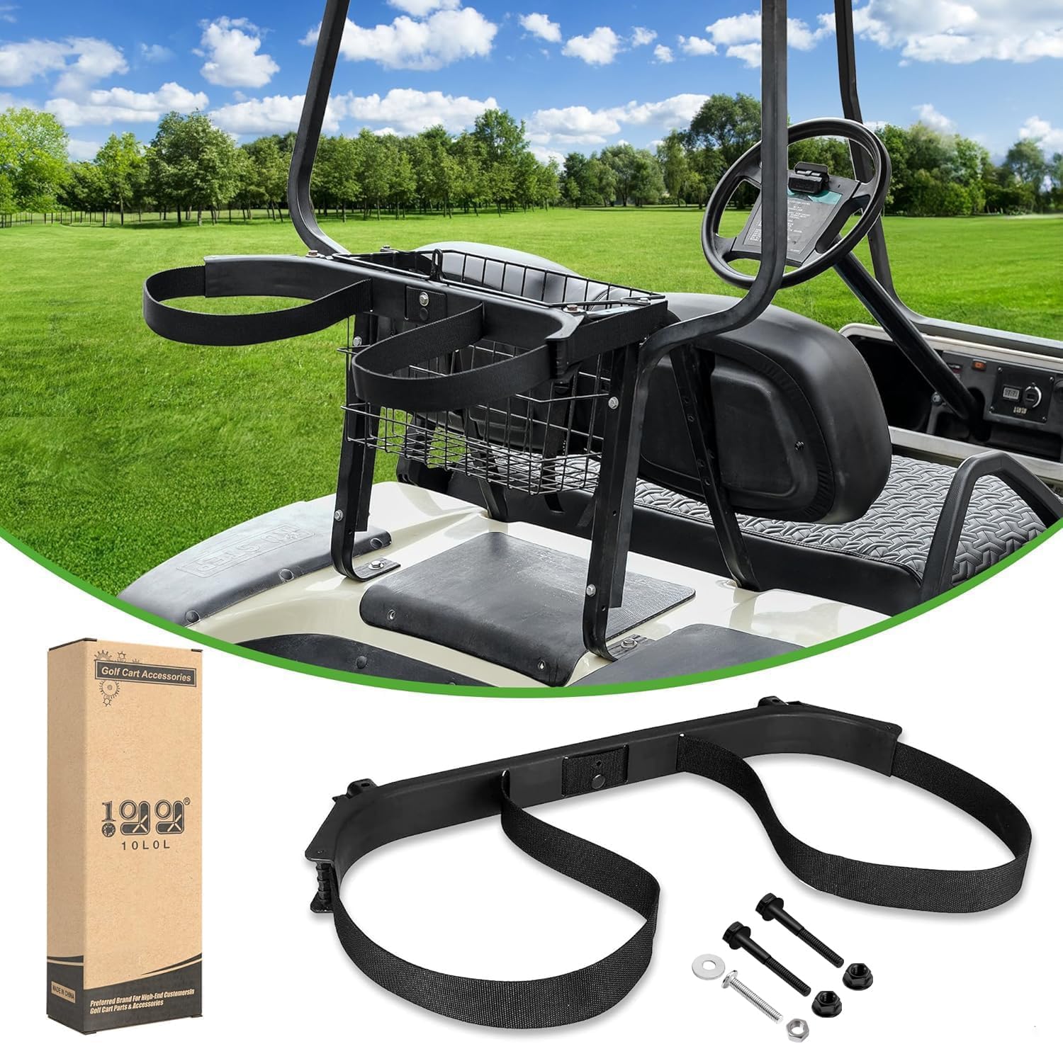 10L0L Golf Bag Attachment for 1987-Up Club Car DS Gas & Electric, Golf Bag Holder Bracket Rack Assembly for Rear Seat - OEM 1013935