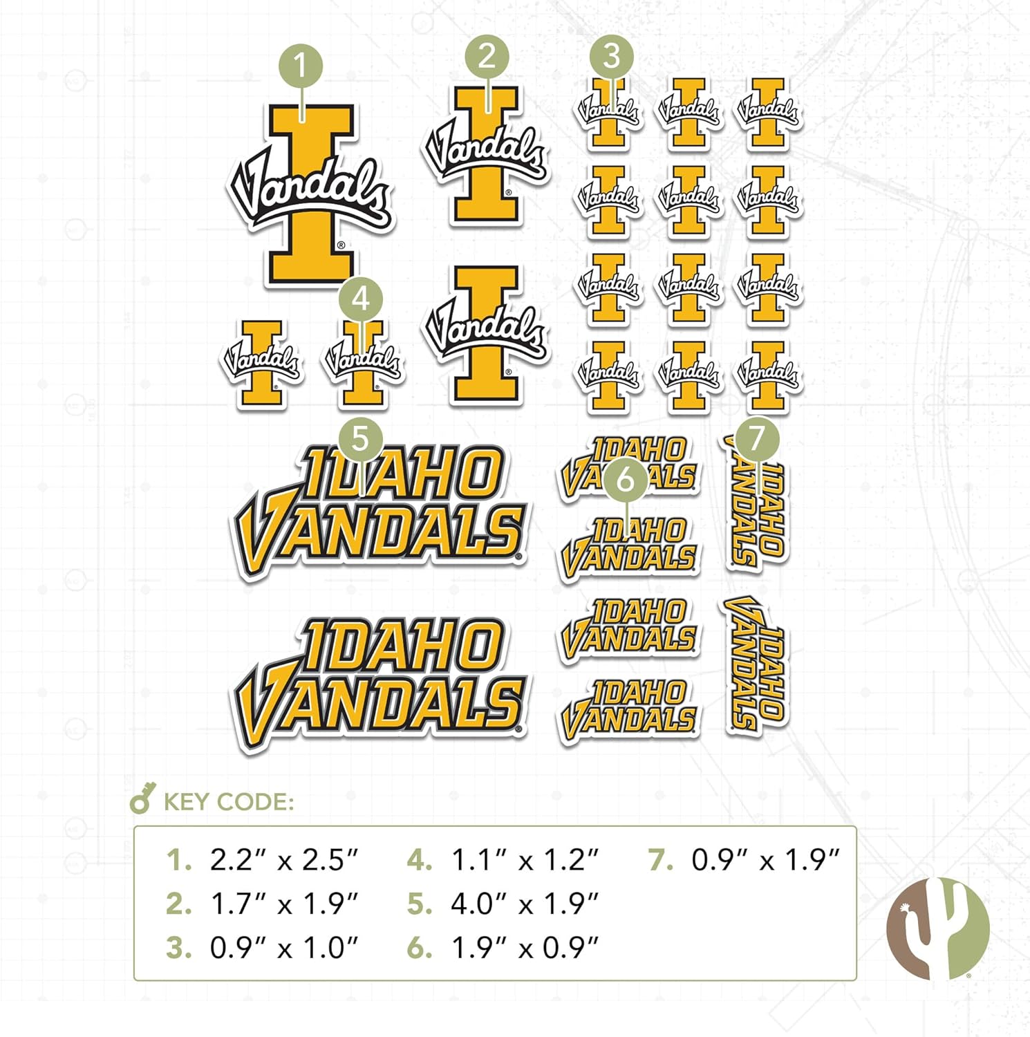 Desert Cactus University of Idaho Sticker Vandals Vinyl Decals Laptop Water Bottle Car Scrapbook Sheet T1 (Type 1-1) - Image 3