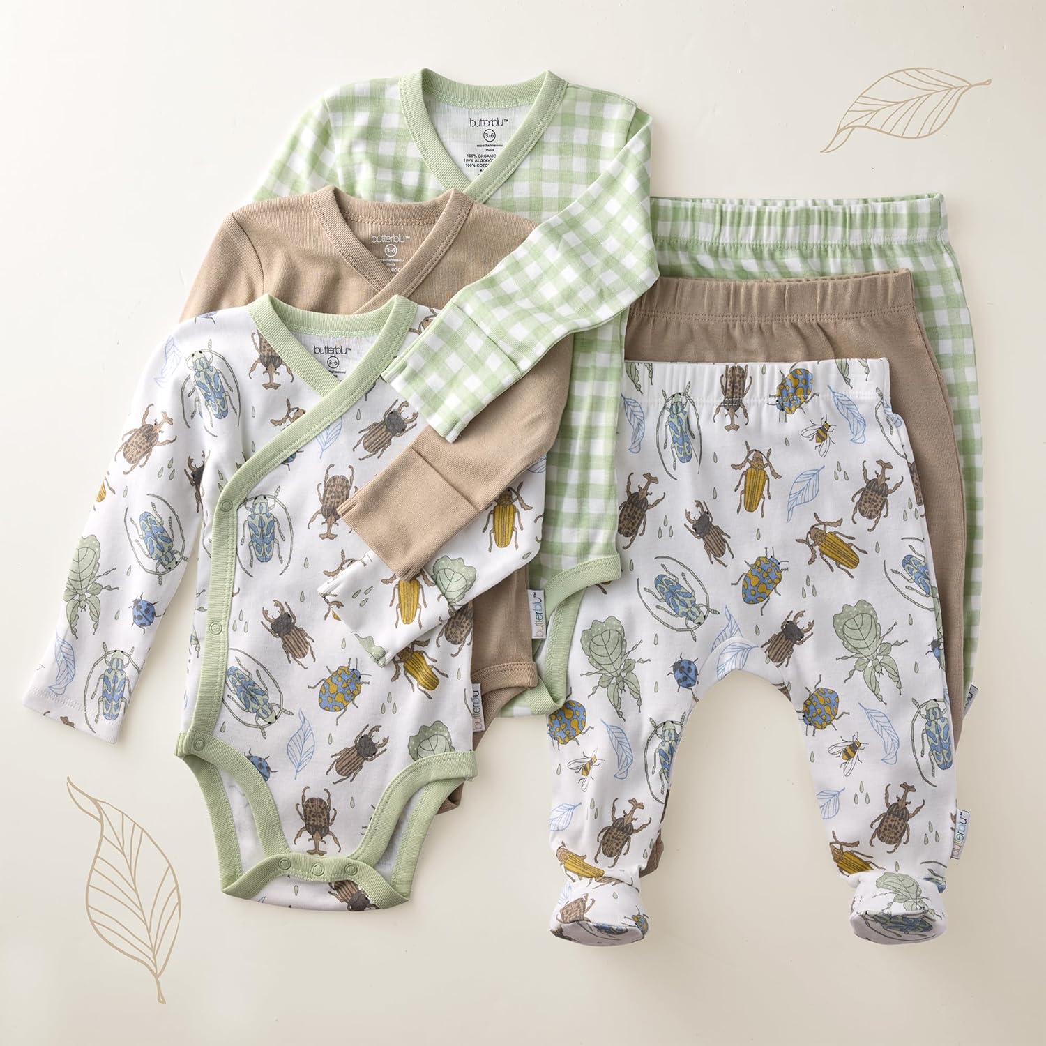 Butterblu Baby Sterling 3-pack Kimono Bodysuits 100% Organic Cotton Side Snap for Baby Boys & Girls