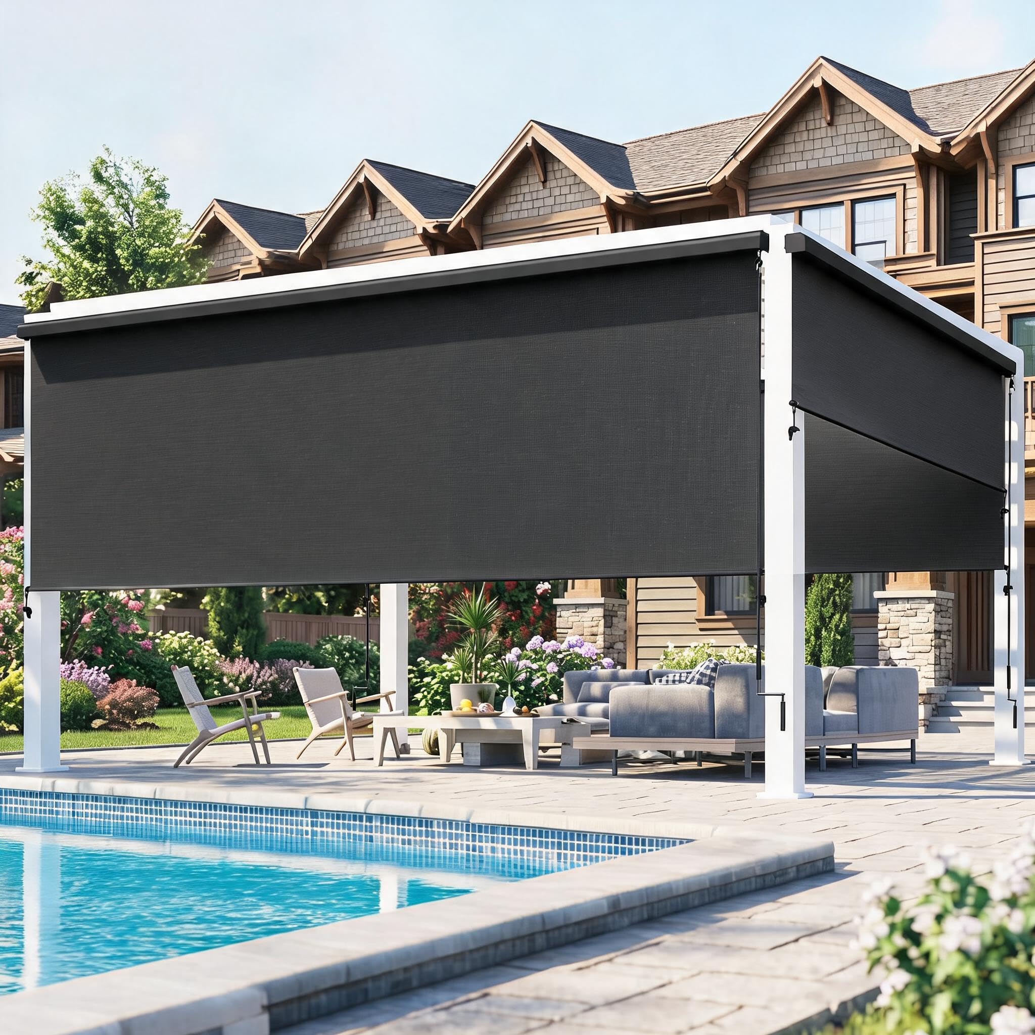 Photo 1 of Wisteria Lane Integrated Outdoor Roller Shade 10' W x 8' H, Assembly Free Outdoor Patio Blinds with 420GSM Upgraded Fabric for 95% UV Blockout, Cordless Patio Sun Shade Cloth for Outdoor Indoor